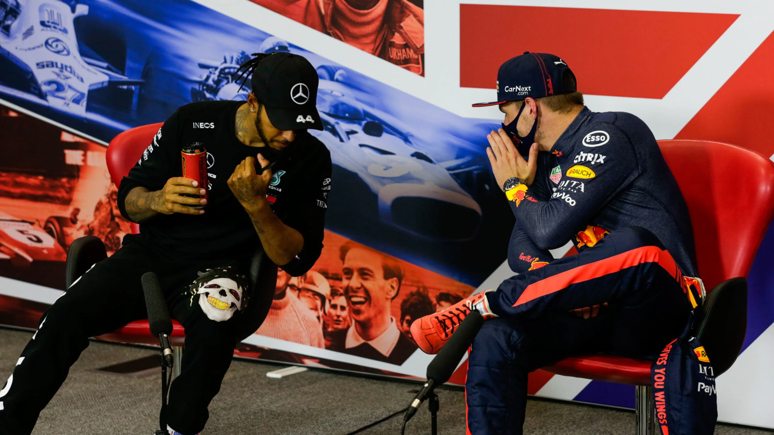 HAMILTON Lewis (gbr), Mercedes AMG F1 GP W11 Hybrid EQ Power+, VERSTAPPEN Max (ned), Aston Martin