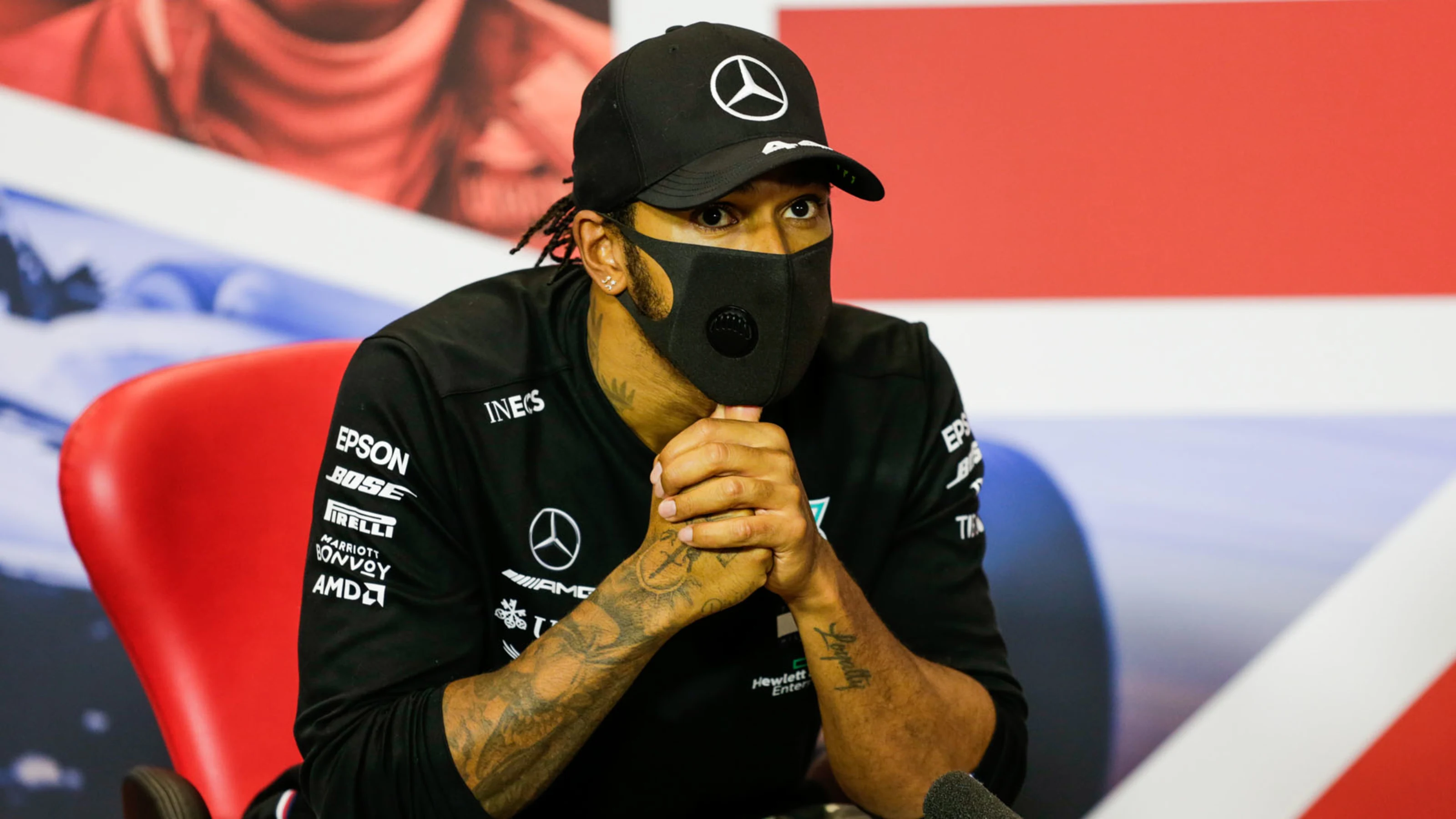 HAMILTON Lewis (gbr), Mercedes AMG F1 GP W11 Hybrid EQ Power+, portrait, press conference during