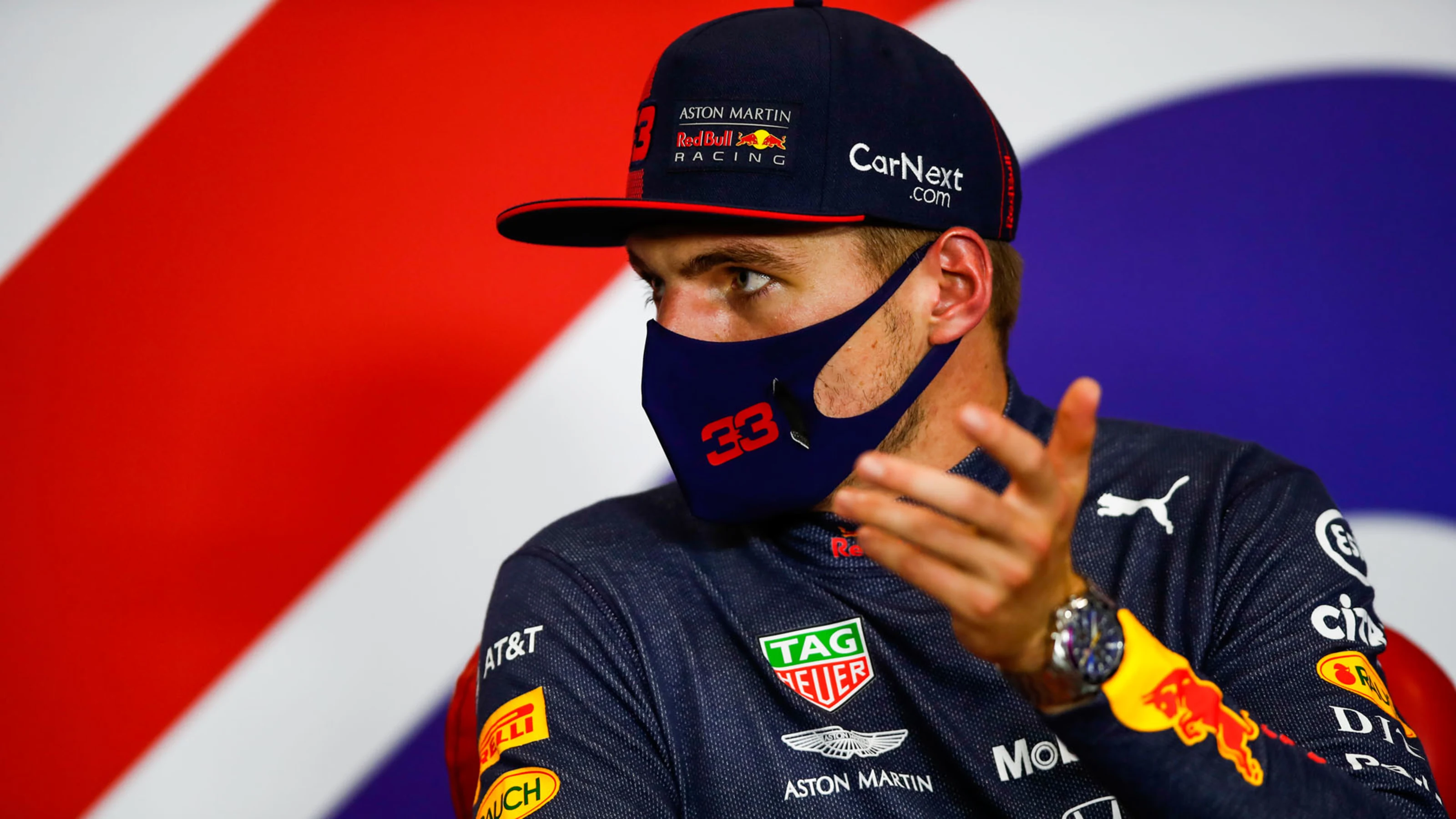 VERSTAPPEN Max (ned), Aston Martin Red Bull Racing Honda RB16, portrait, press conference during