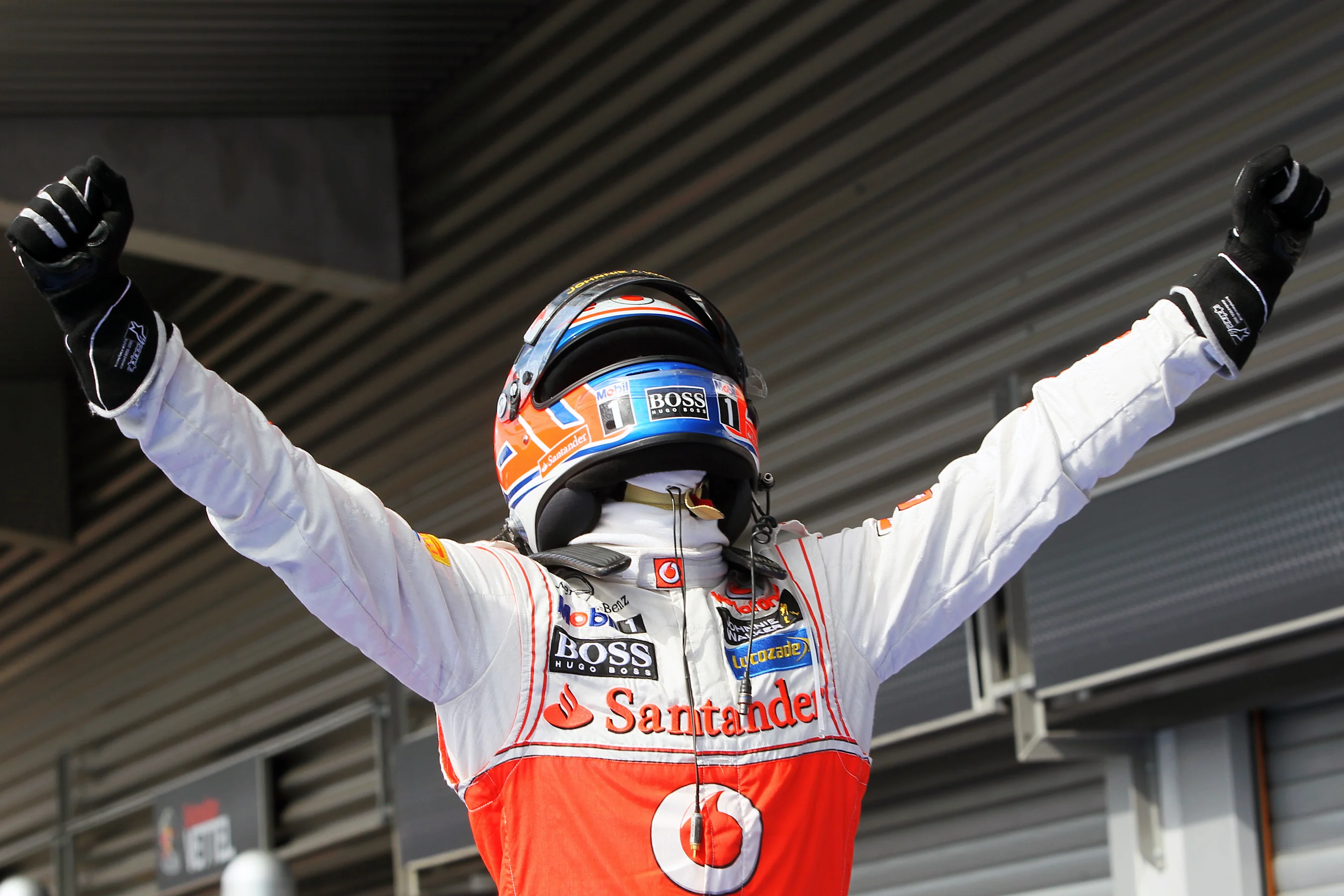 Race winner Jenson Button (GBR) McLaren celebrates in parc ferme. Formula One World Championship,