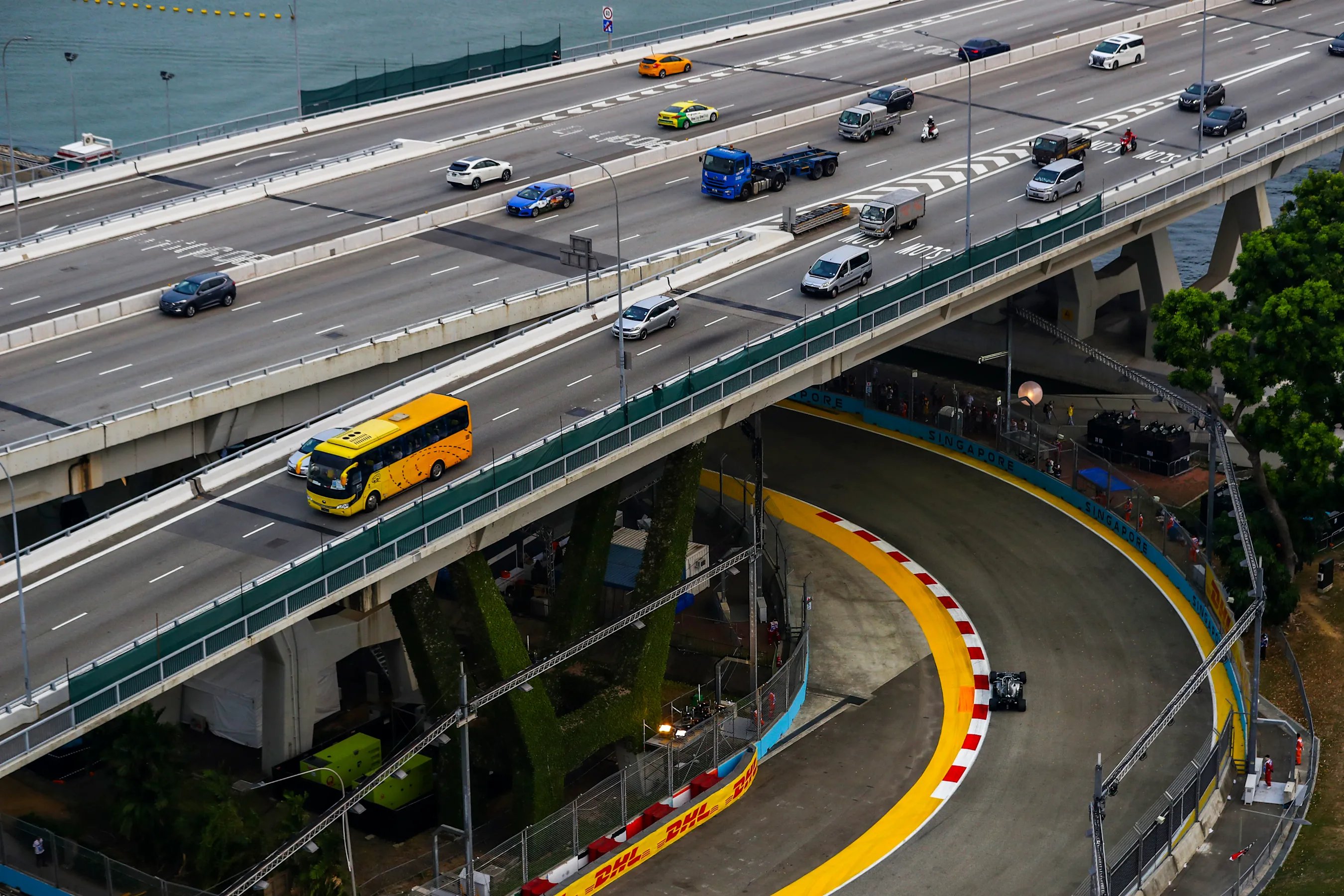 SINGAPORE, SINGAPORE - SEPTEMBER 20: Lewis Hamilton of Great Britain driving the (44) Mercedes AMG
