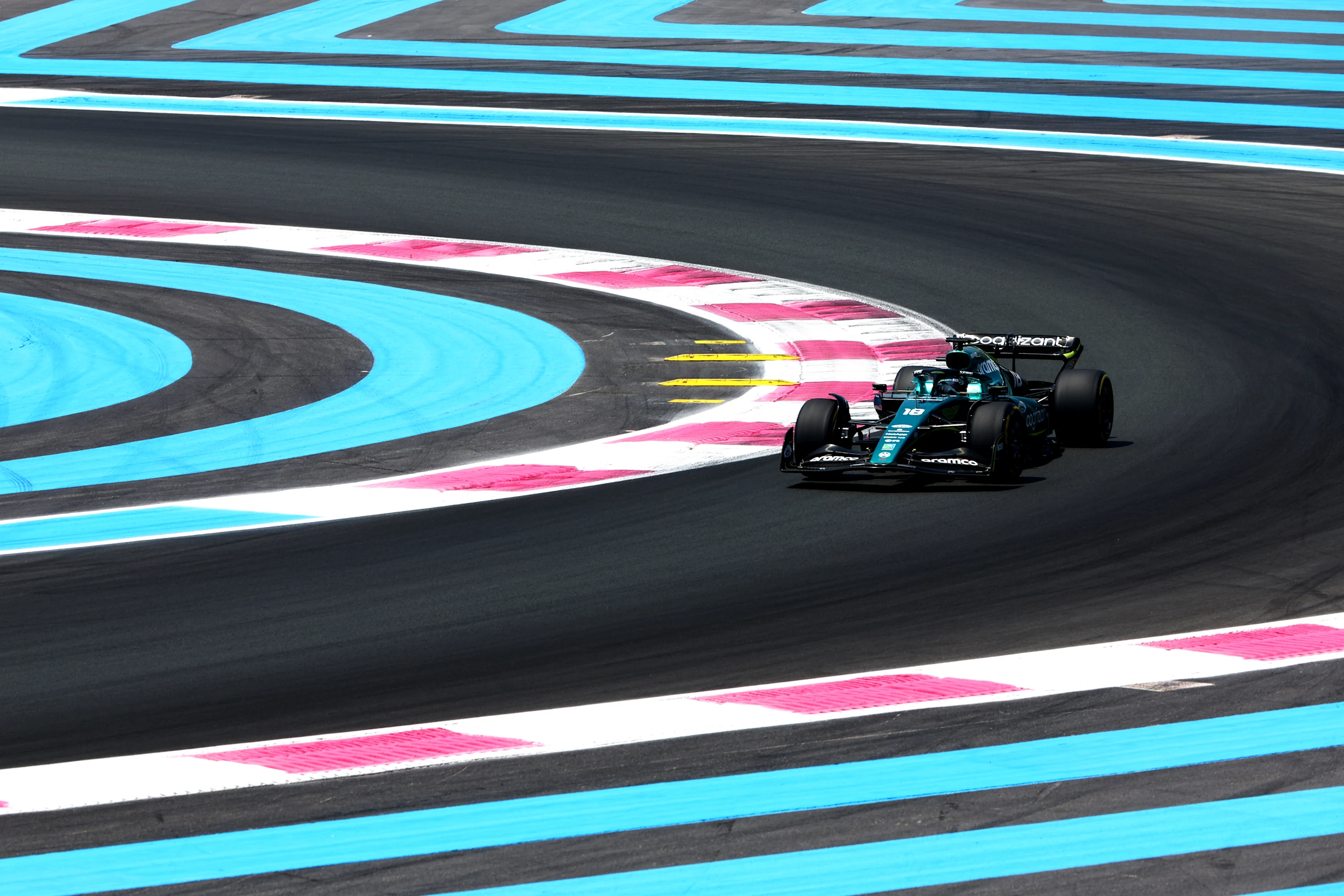 LE CASTELLET, FRANCE - JULY 23: Lance Stroll of Canada driving the (18) Aston Martin AMR22 Mercedes