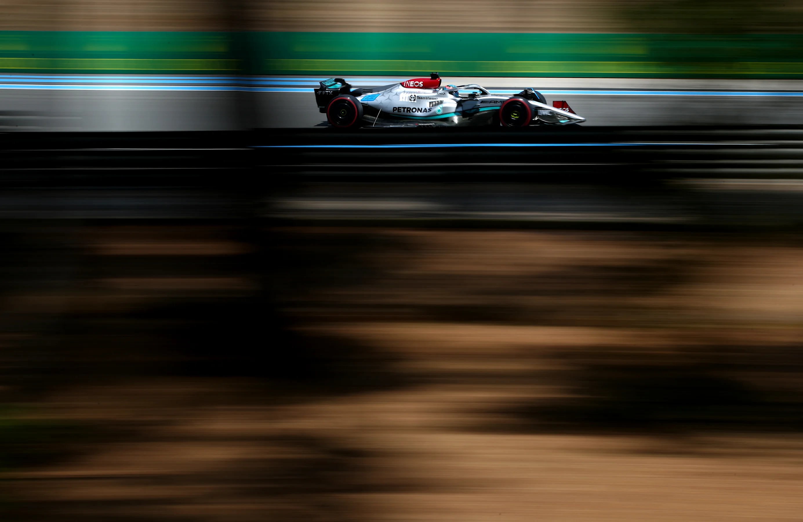 LE CASTELLET, FRANCE - JULY 23: George Russell of Great Britain driving the (63) Mercedes AMG