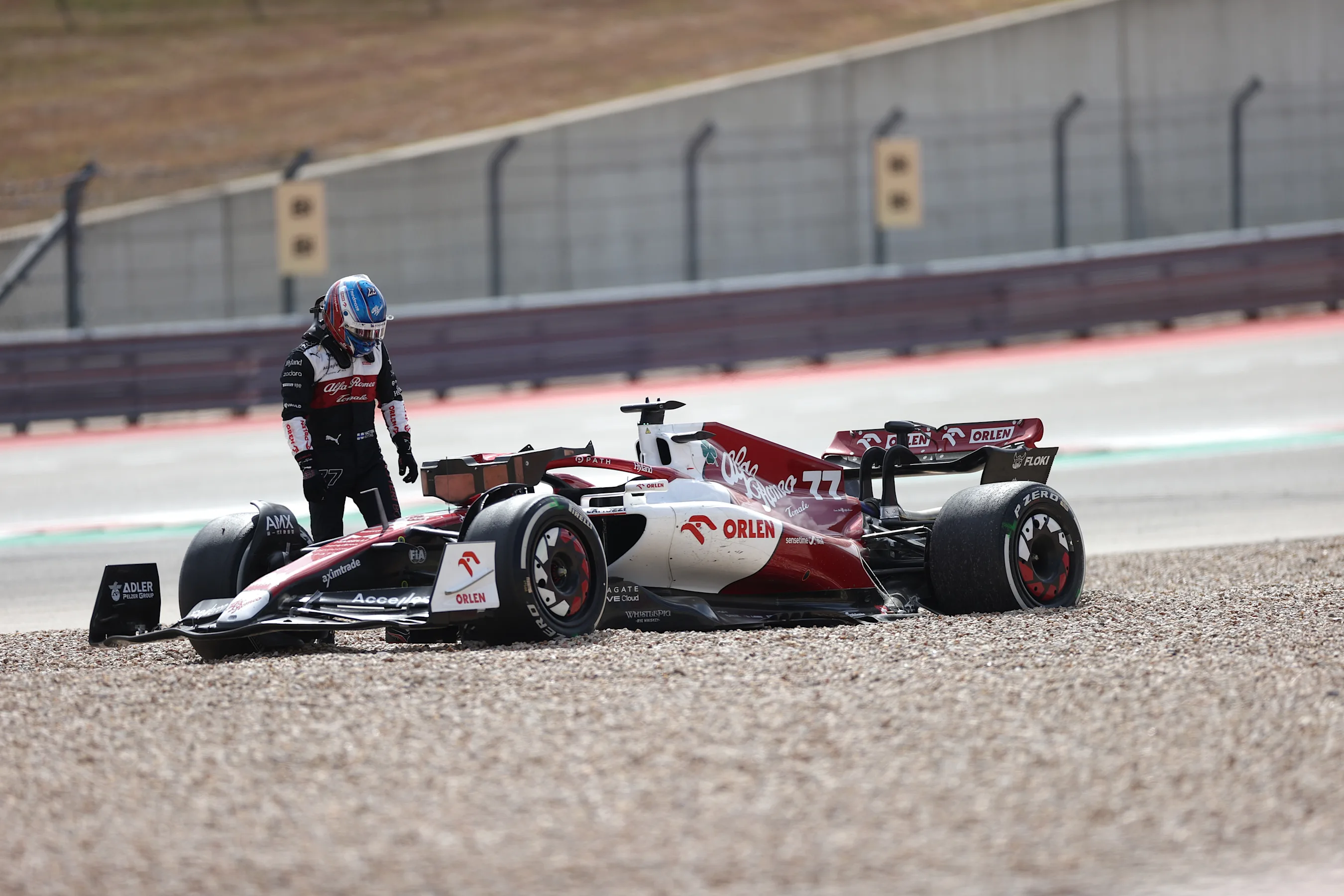 AUSTIN, TEXAS - OCTOBER 23: Valterri Bottas of Alfa Romeo and Finland crashes out during the F1