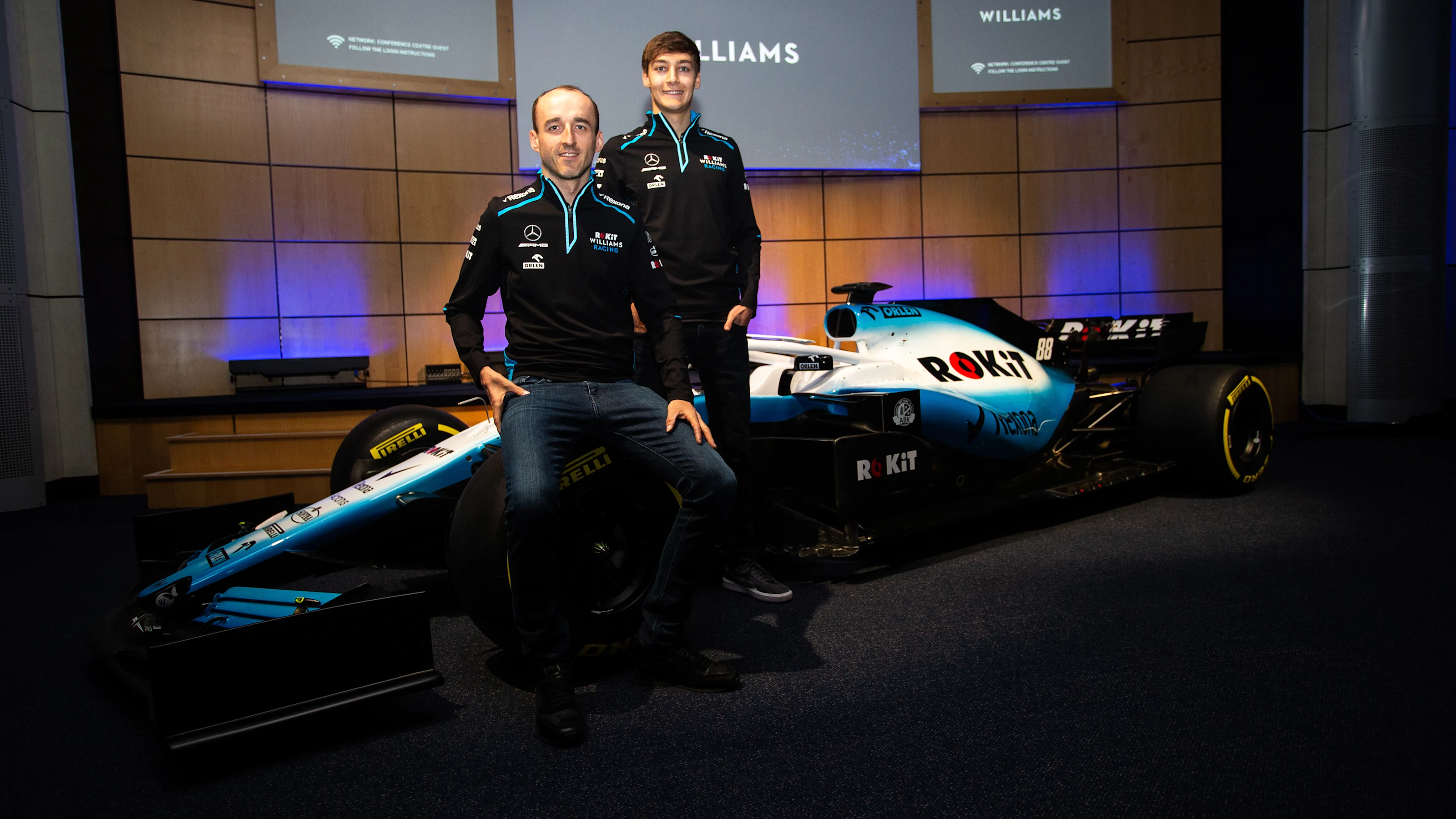 (L to R): Robert Kubica (POL) Williams Racing with team mate George Russell (GBR) Williams
