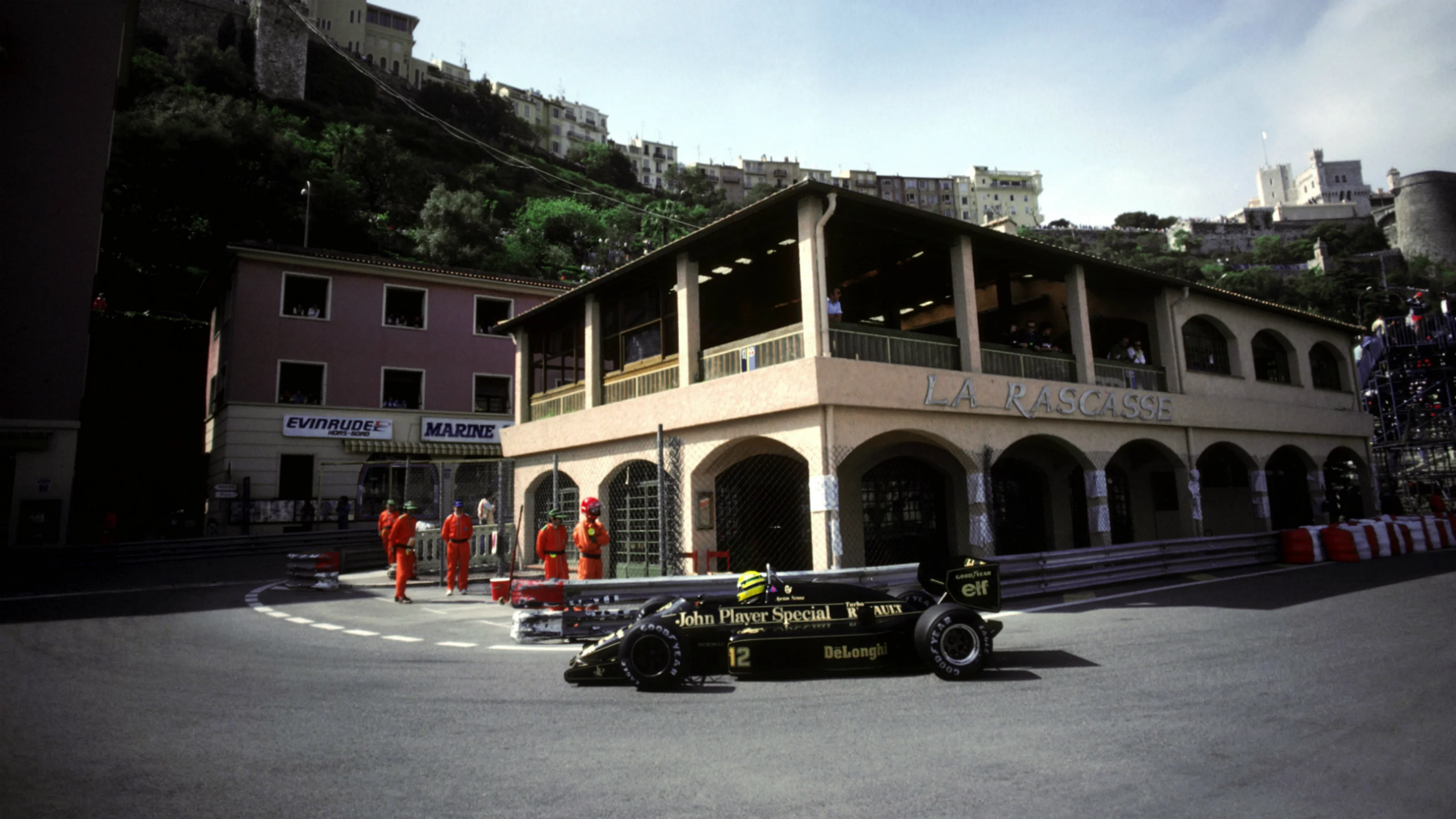 Ayrton Senna BRA Lotus 98T who finished the race in third position negotiates La Rascasse Monaco