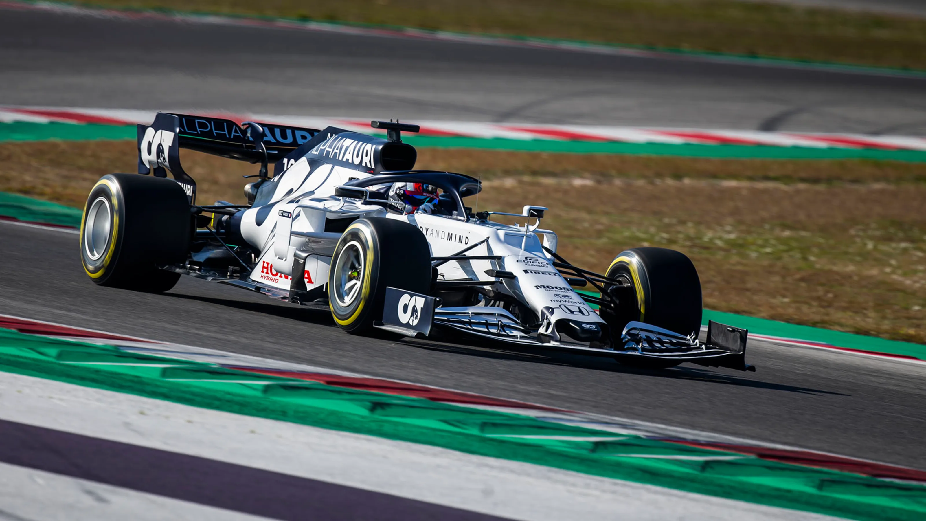 Pierre Gasly of France and Scuderia AlphaTauri performs during the filming day in Misano, Italy on