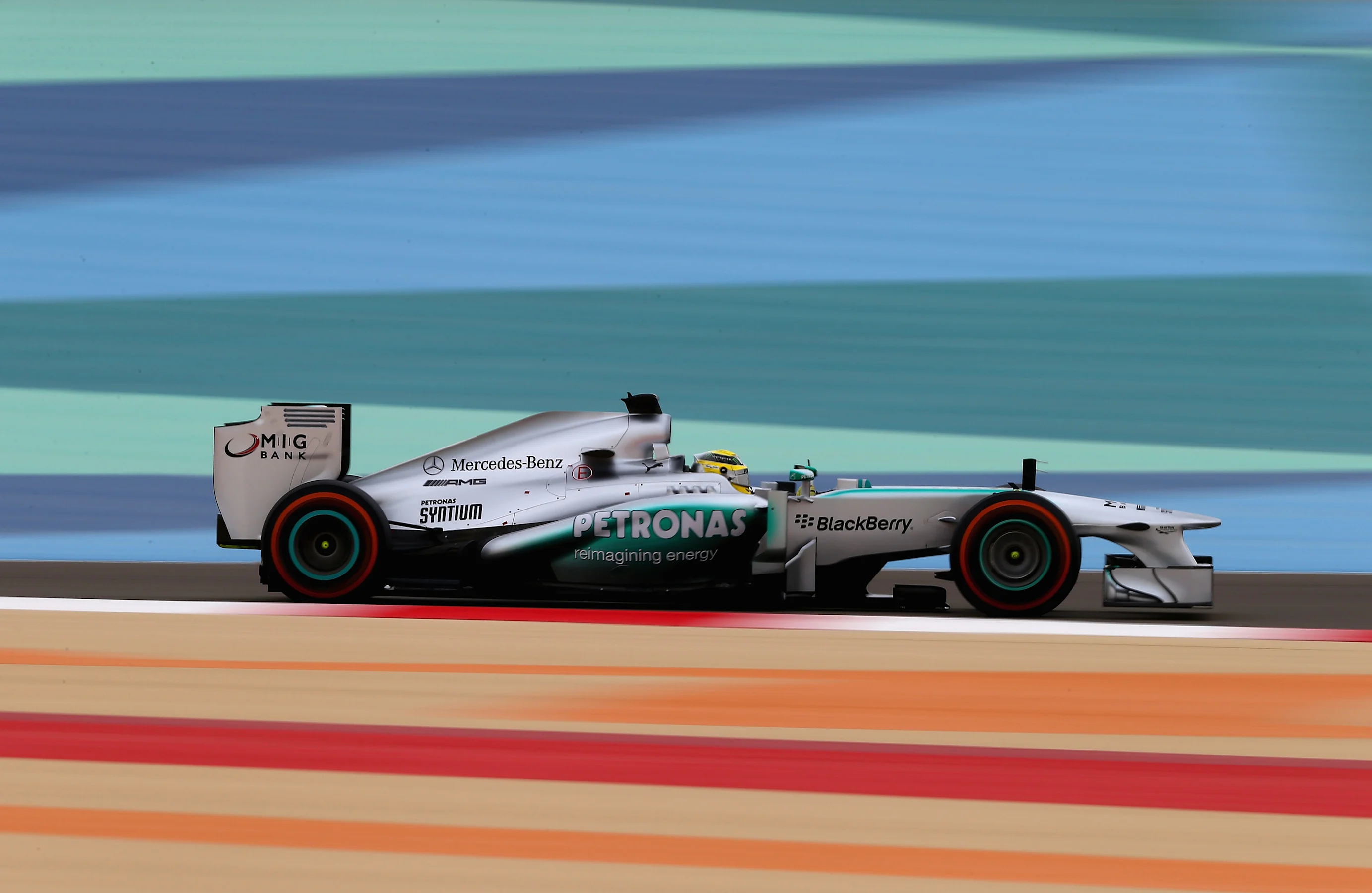 SAKHIR, BAHRAIN - APRIL 20: Nico Rosberg of Germany and Mercedes GP drives on his way to finishing