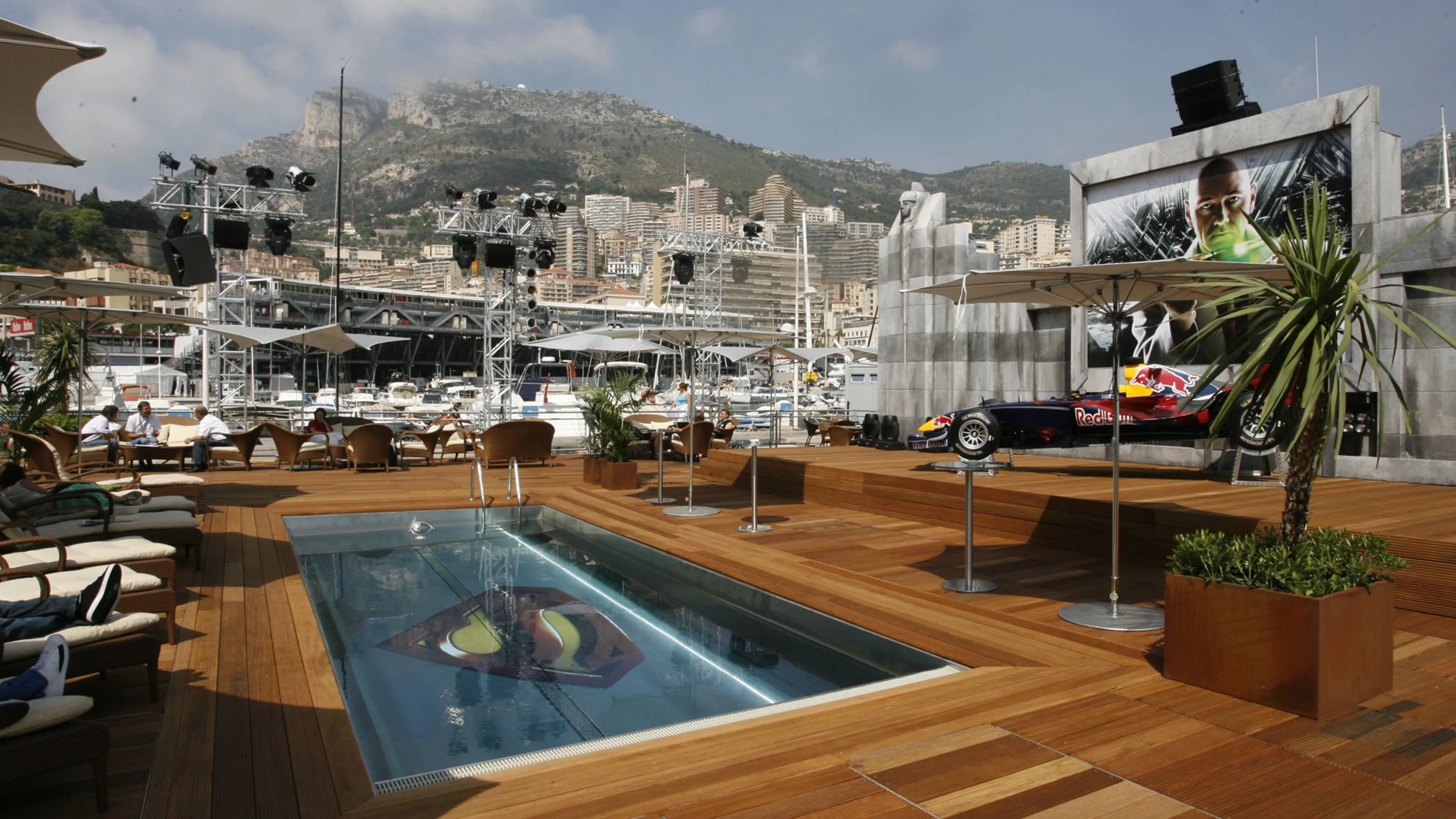 MONACO - MAY 27: Red Bull and Superman Return lodge is seen at the paddocks during the Formula One