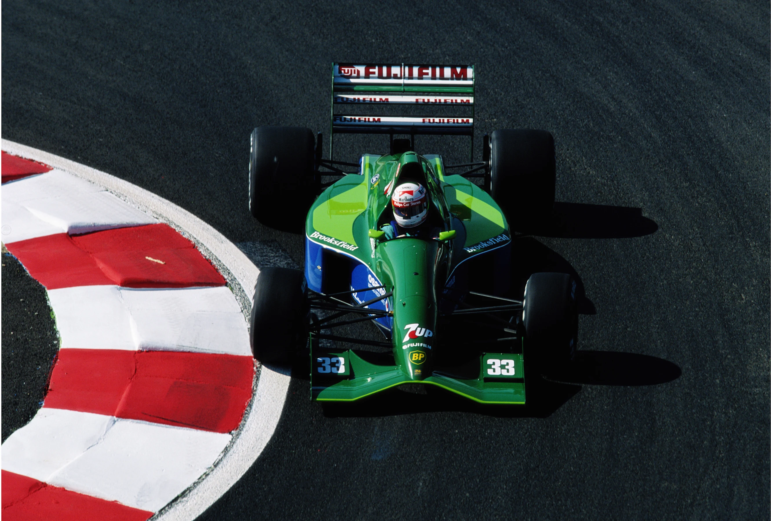 Andrea de Cesaris drives the #33 Team 7up Jordan 191 Ford HB 3.5 V8 during practice for the French