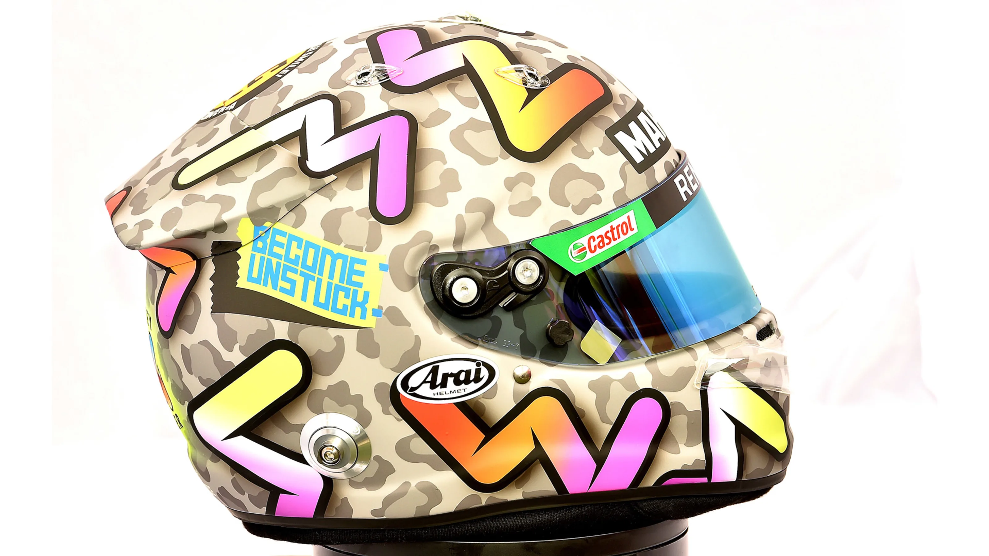 The helmet of Renault's Australian driver Daniel Ricciardo is displayed in Melbourne on March 12,