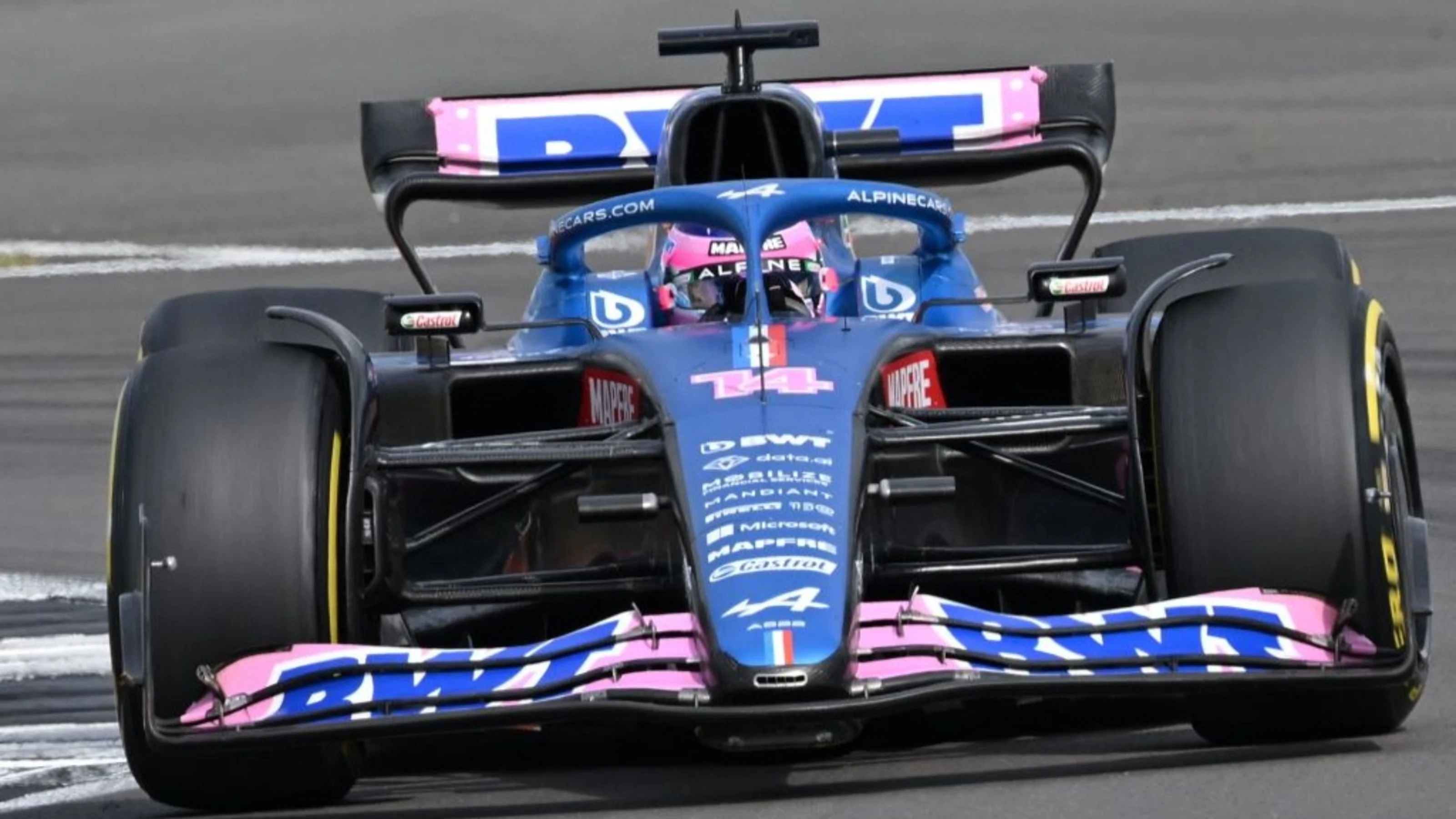 Alpine's Spanish driver Fernando Alonso drives during the Formula One British Grand Prix at the