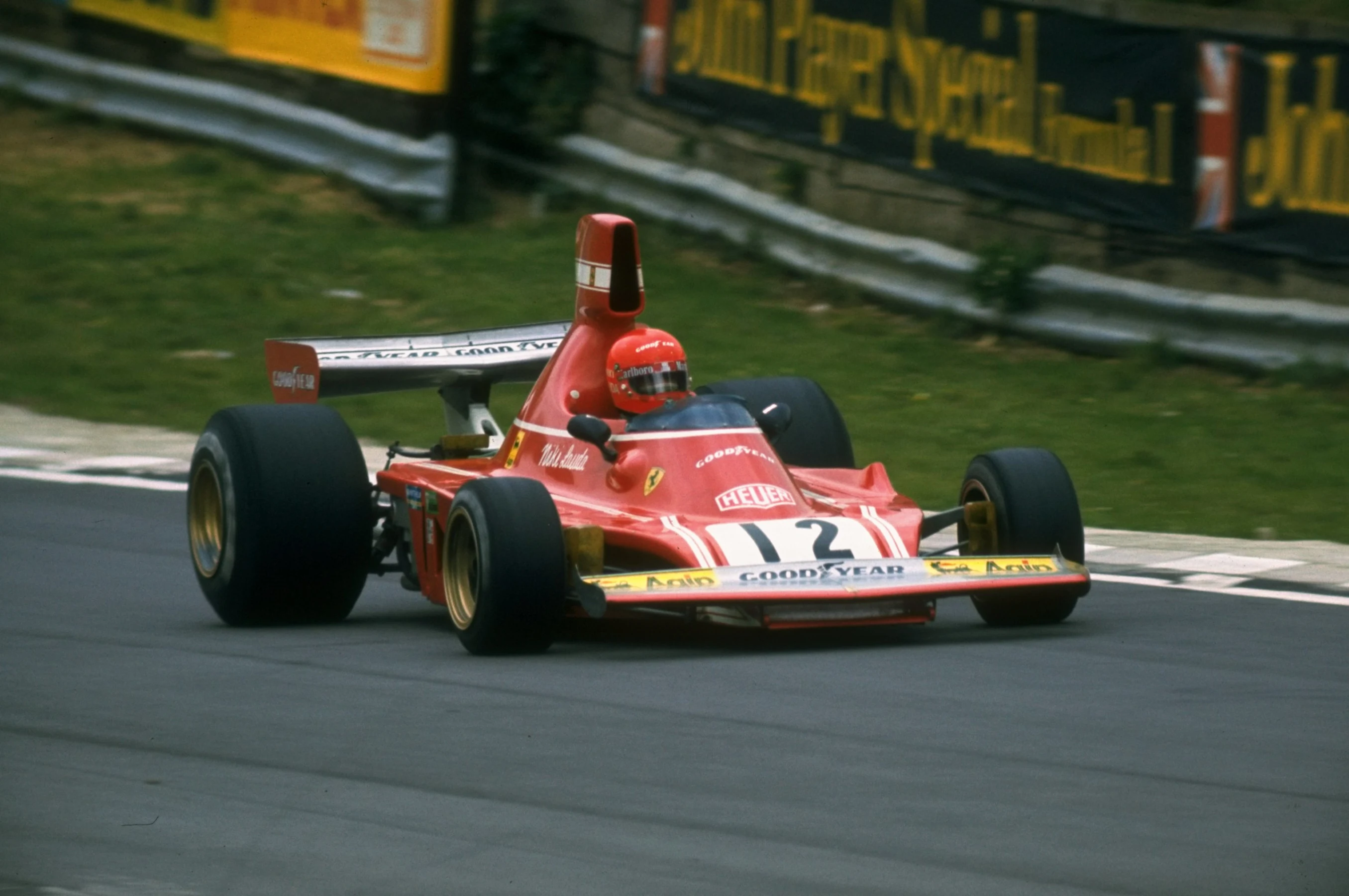 1974:  Niki Lauda of Austria in action in his Scuderia Ferrari during the British Grand Prix at the