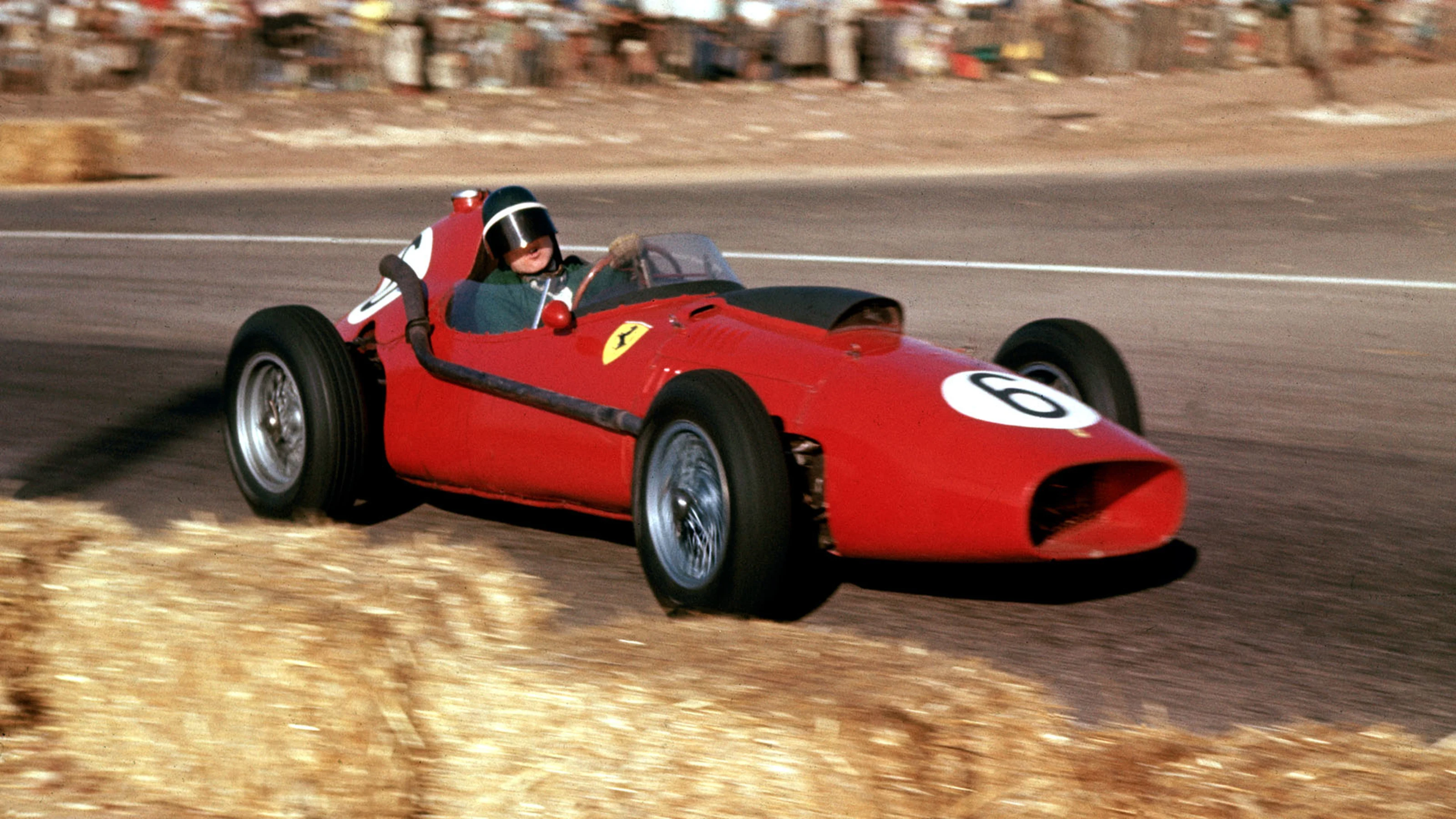 The Morocco Grand Prix; Casablanca, October 19, 1958. Wearing a darkvisor against the late