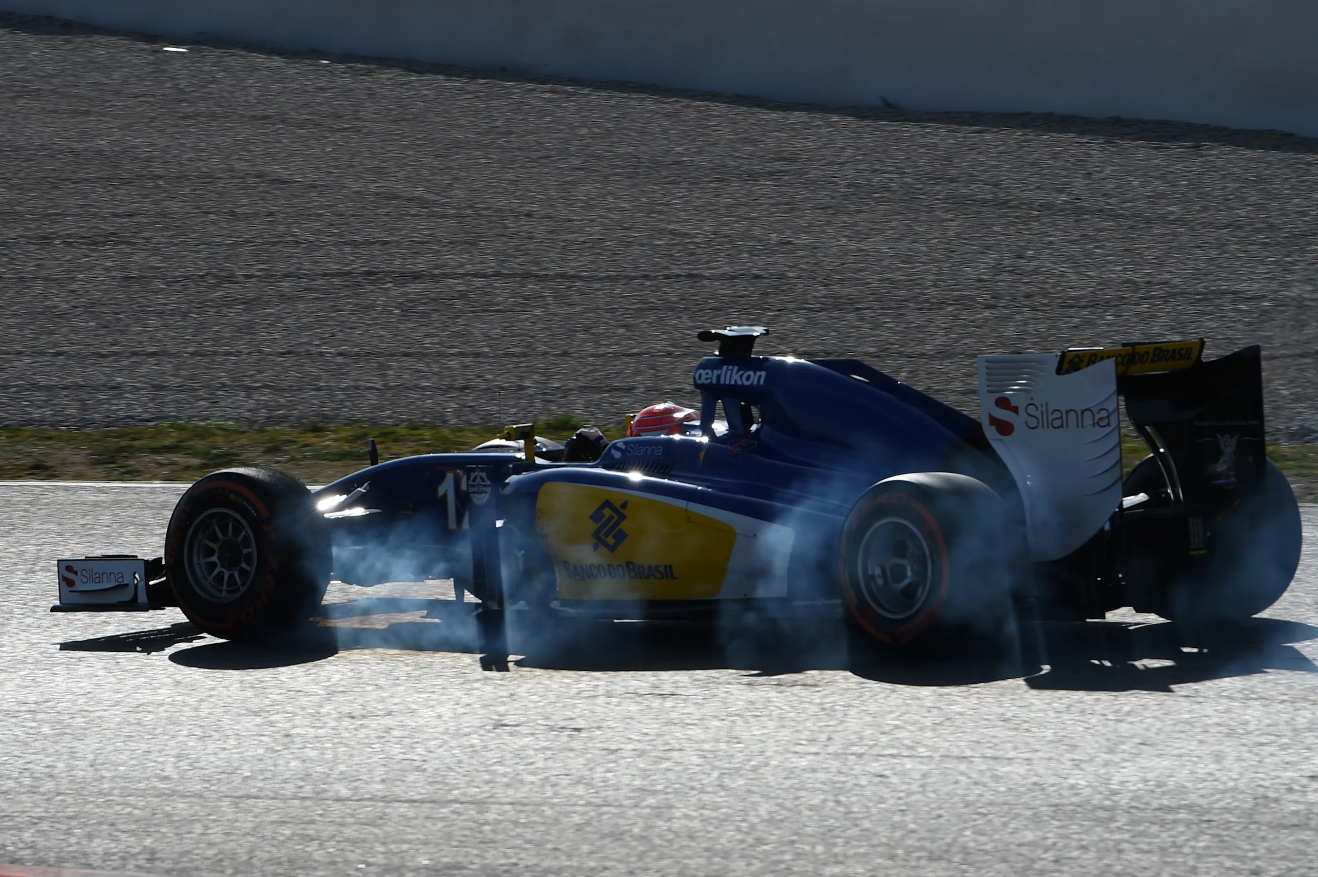 Felipe Nasr (BRA) Sauber C34 locks up at Formula One Testing, Day Four, Barcelona, Spain, 1 March
