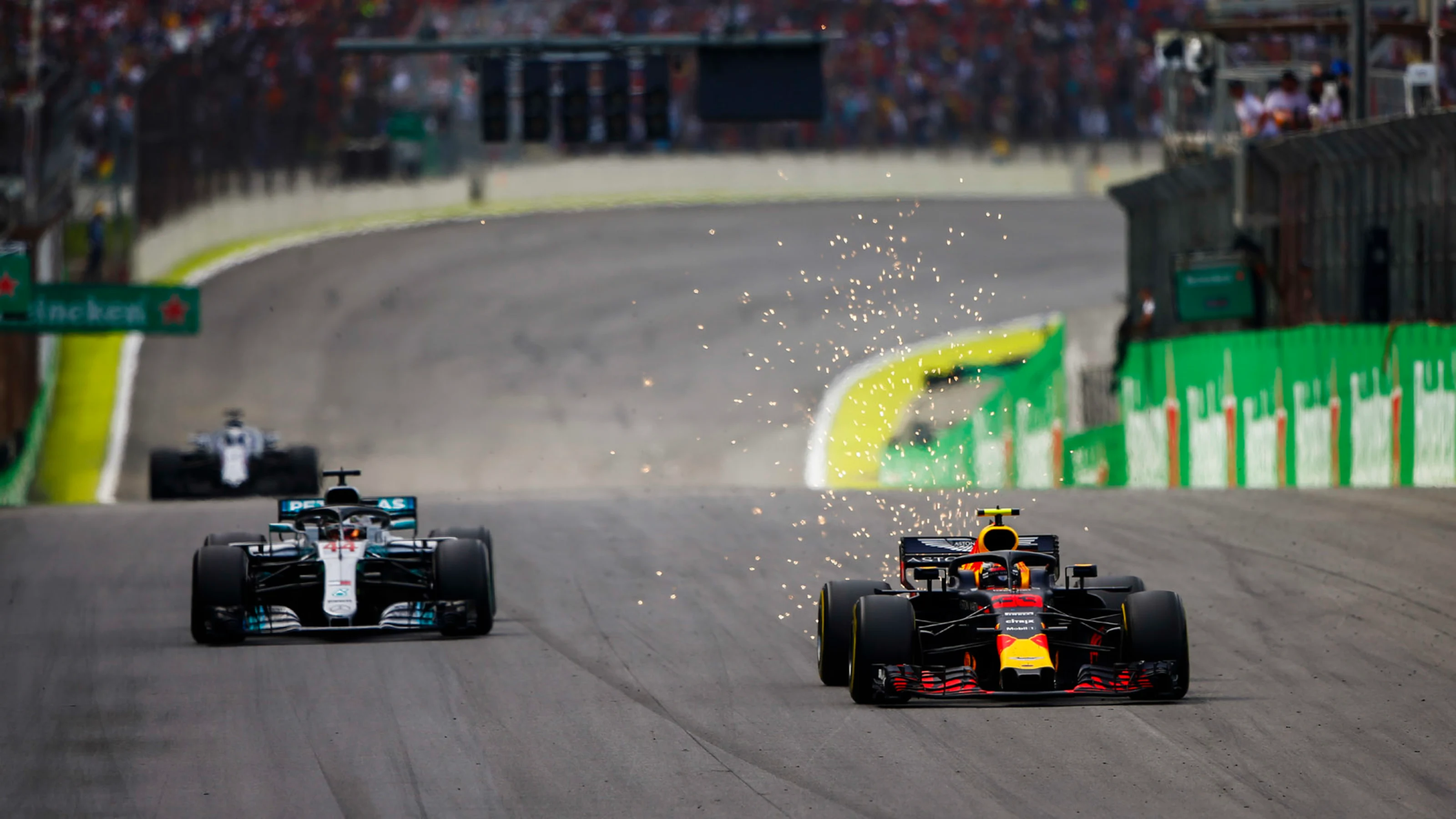 AUTÃ³DROMO JOSÃ© CARLOS PACE, BRAZIL - NOVEMBER 11: Max Verstappen, Red Bull Racing RB14, passes