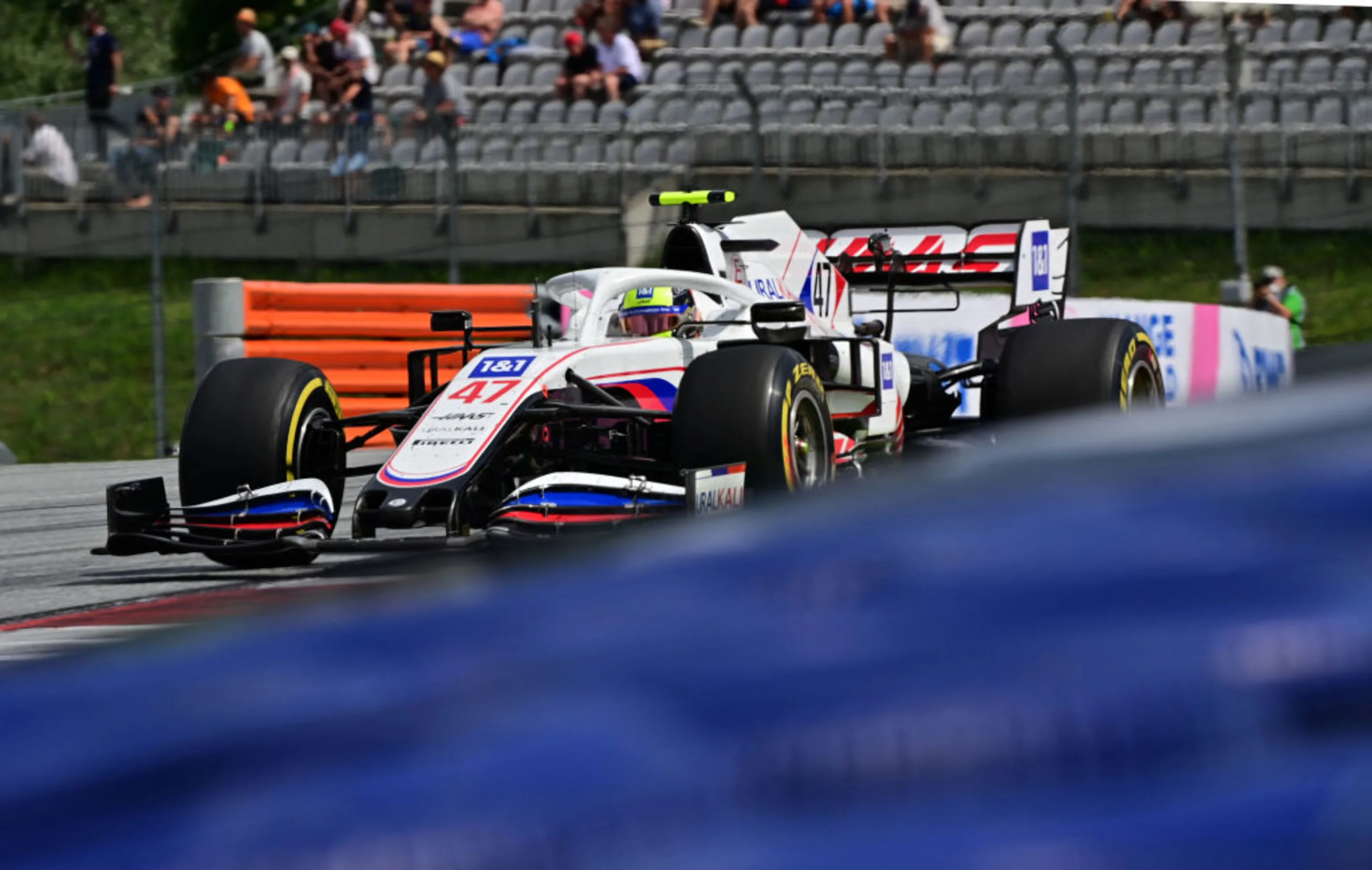 Haas F1's German driver Mick Schumacher races during the Formula One Styrian Grand Prix at the Red
