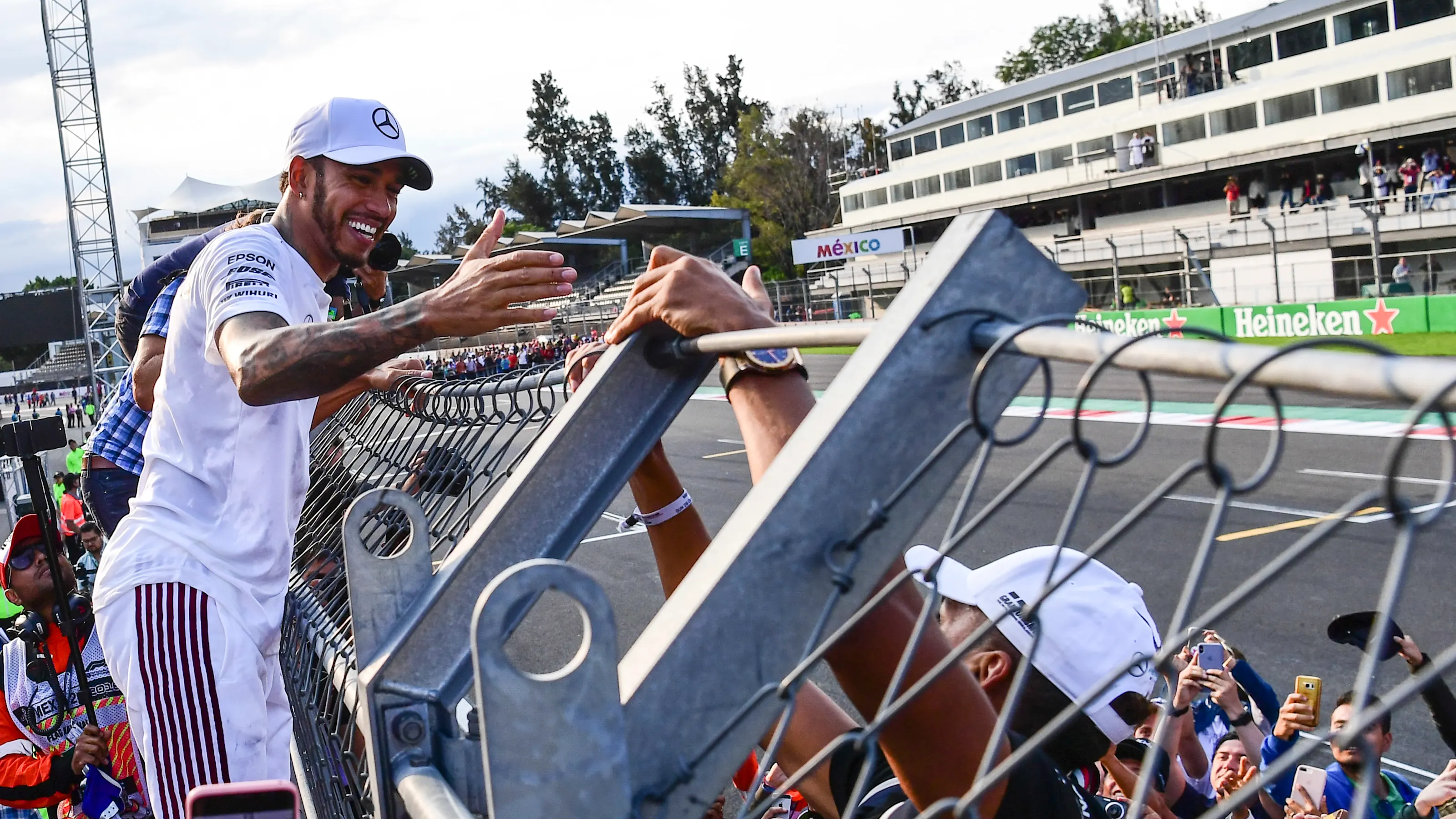 AUTODROMO HERMANOS RODRIGUEZ, MEXICO - OCTOBER 28: Lewis Hamilton, Mercedes AMG F1 celebrates with