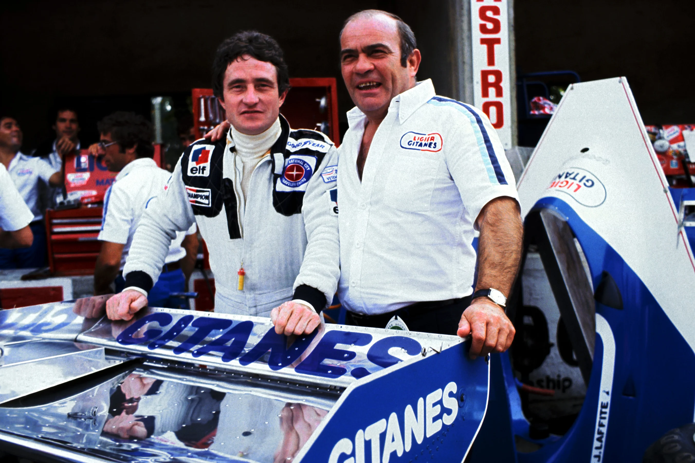 (L to R): Patrick Depailler (FRA) Tyrrell, who finished the race in eleventh position, was