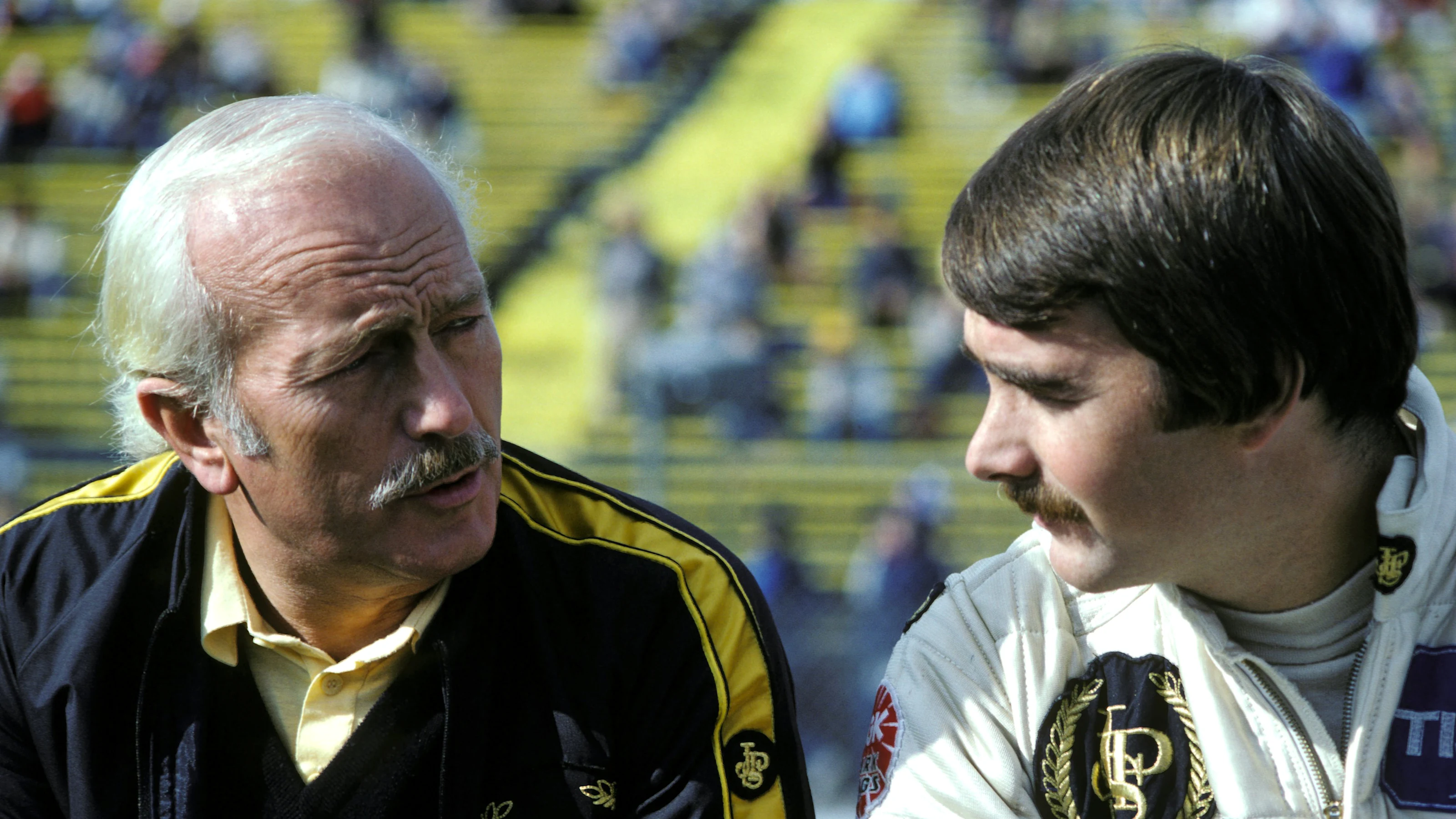Colin Chapman (GBR) Team Owner Lotus chats with Nigel Mansell (GBR) Lotus.
1981 Formula One World