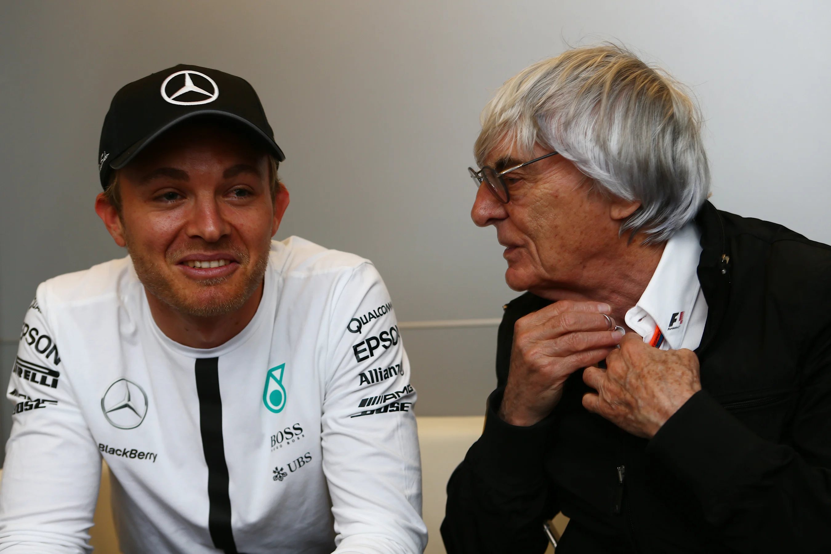 Mercedes' Nico Rosberg in conversation with Formula One group CEO Bernie Ecclestone, Monaco, May