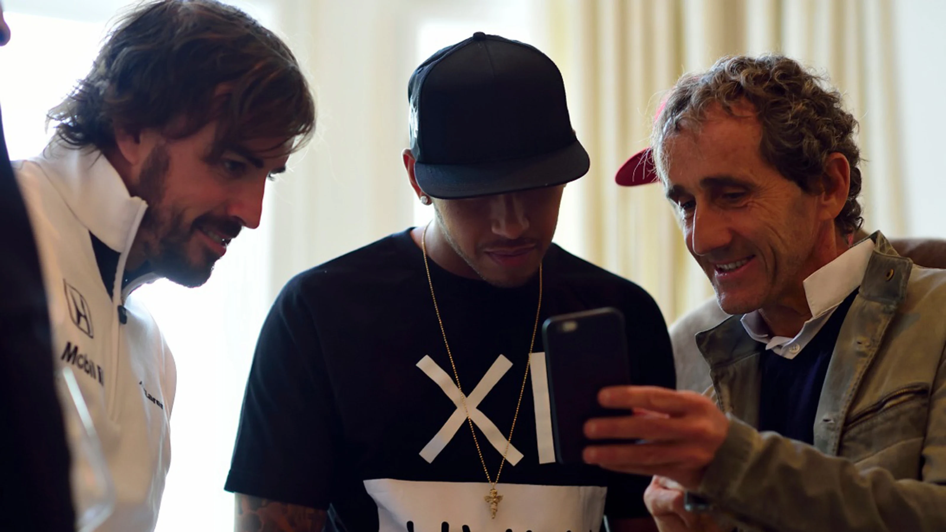 (L to R) Fernando Alonso, Lewis Hamilton, Alain Prost