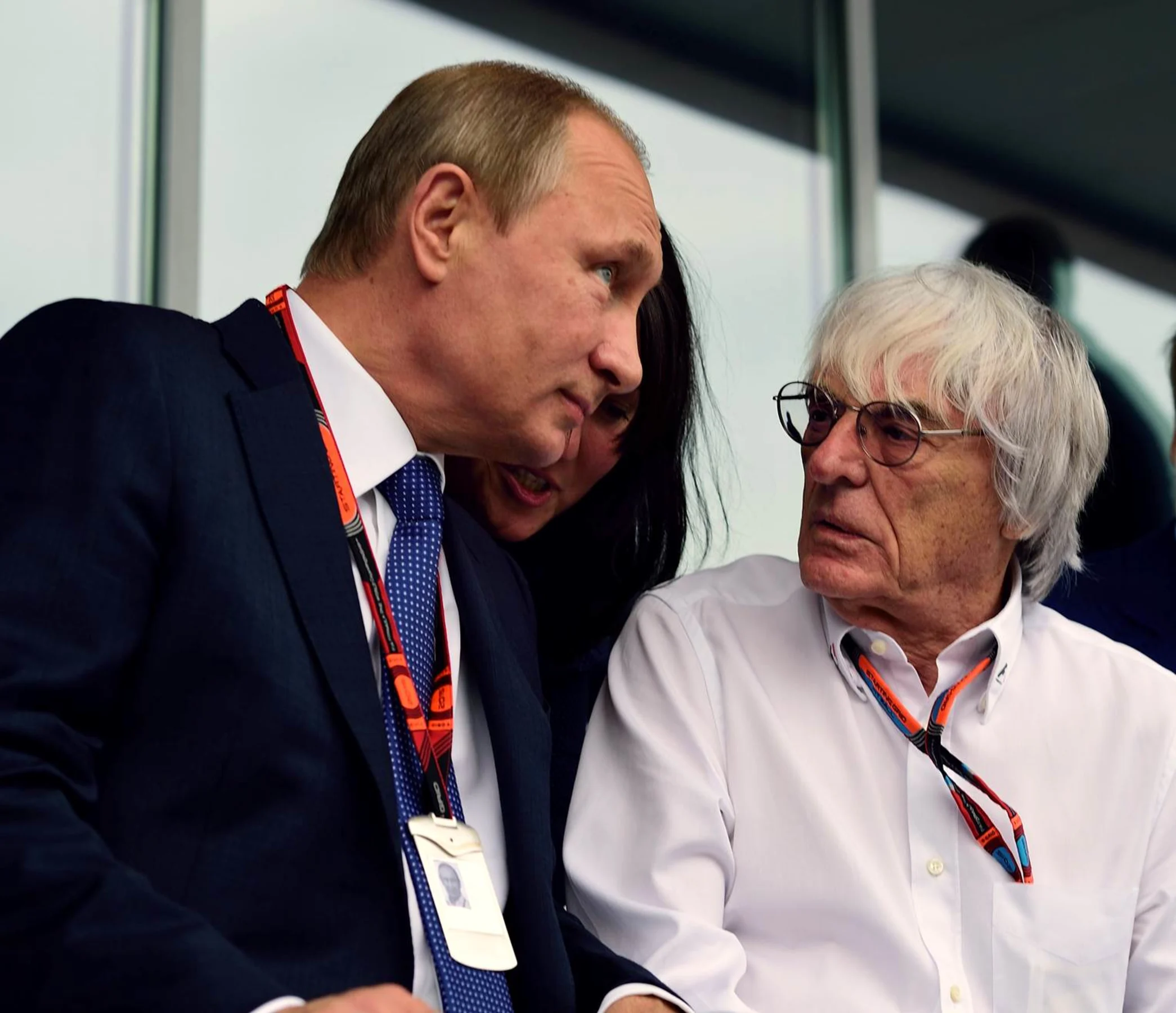 Russian President Vladimir Putin with Formula One group CEO Bernie Ecclestone at the 2015 Formula 1