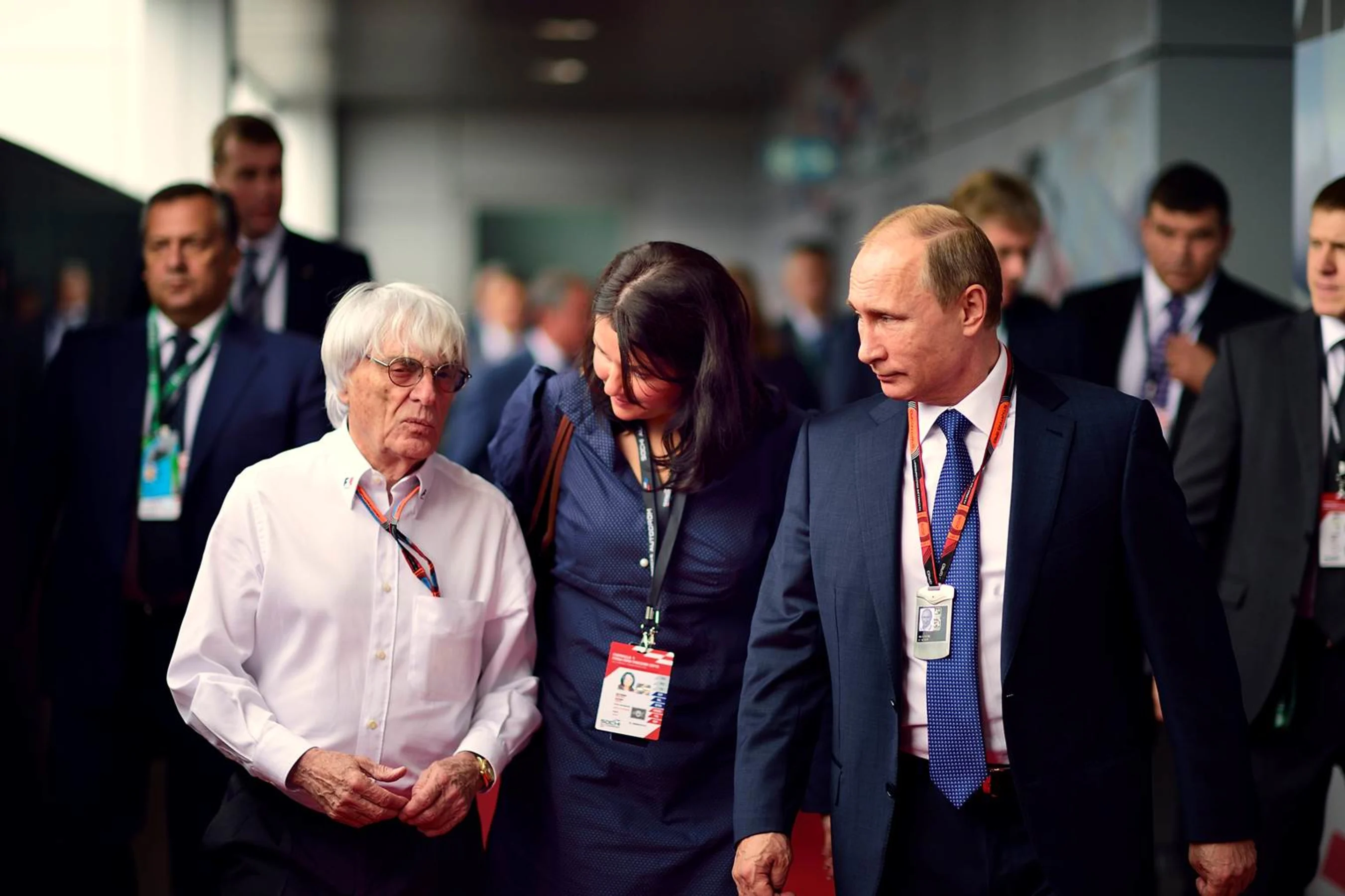 Russian President Vladimir Putin with Formula One group CEO Bernie Ecclestone at the 2015 Formula 1