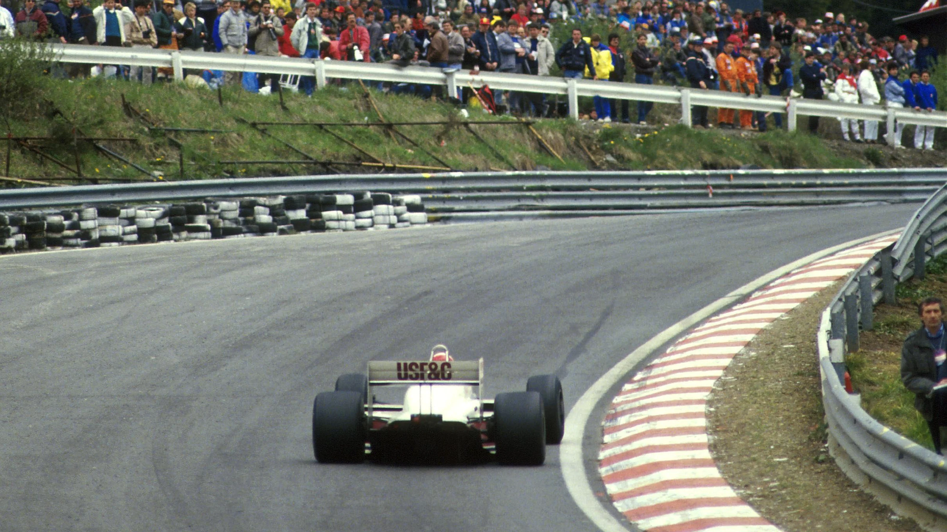 Eddie Cheever(USA) Arrows A10, 4th place at Eau Rouge corner Belgian GP, Spa, 17 May 1987