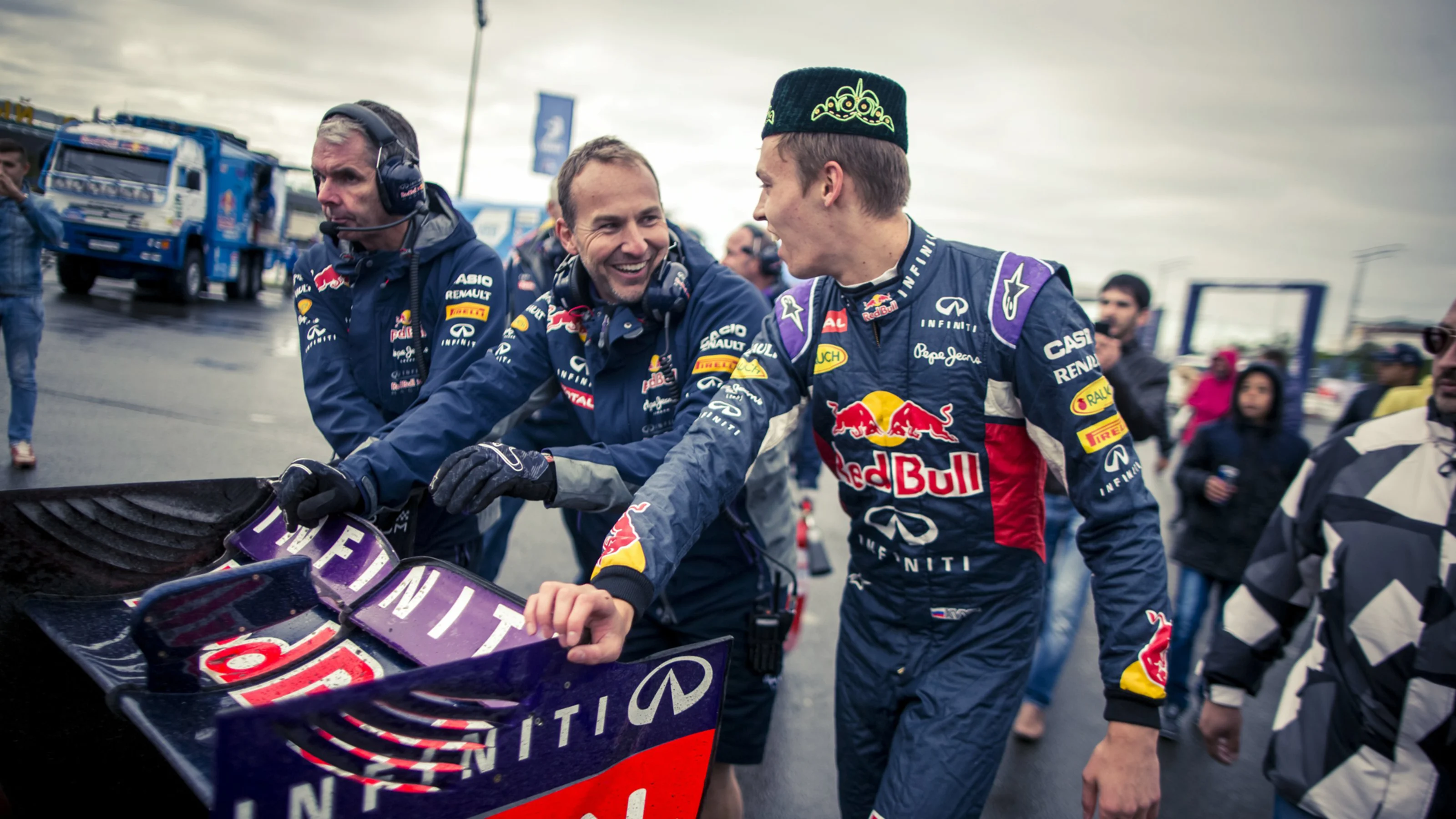 Daniil Kvyat heads to the paddock after his performance at the Kazan Show Run in Kazan, Russia on