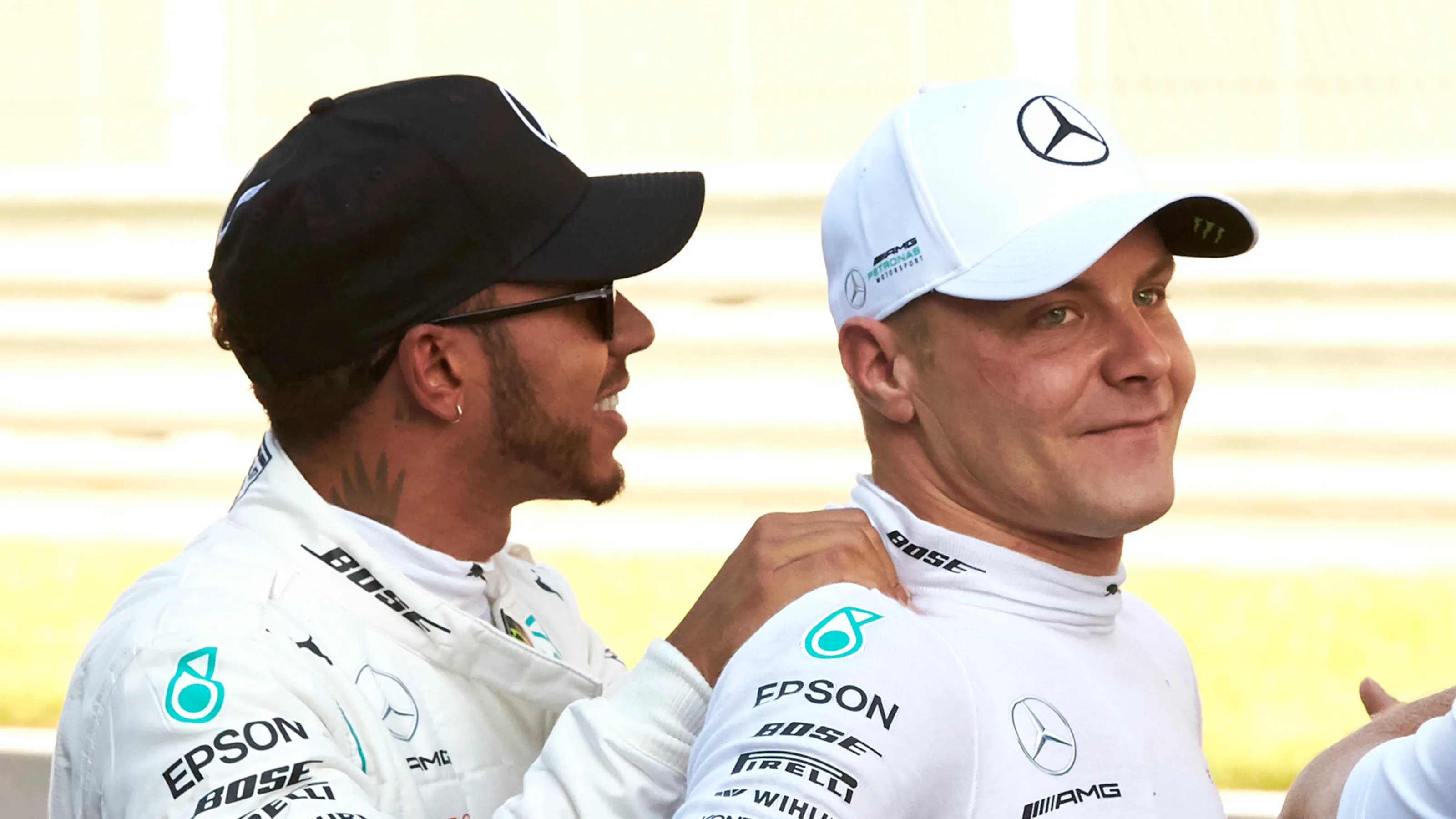 SOCHI AUTODROM, RUSSIAN FEDERATION - SEPTEMBER 29: Lewis Hamilton, Mercedes AMG F1, congratulates