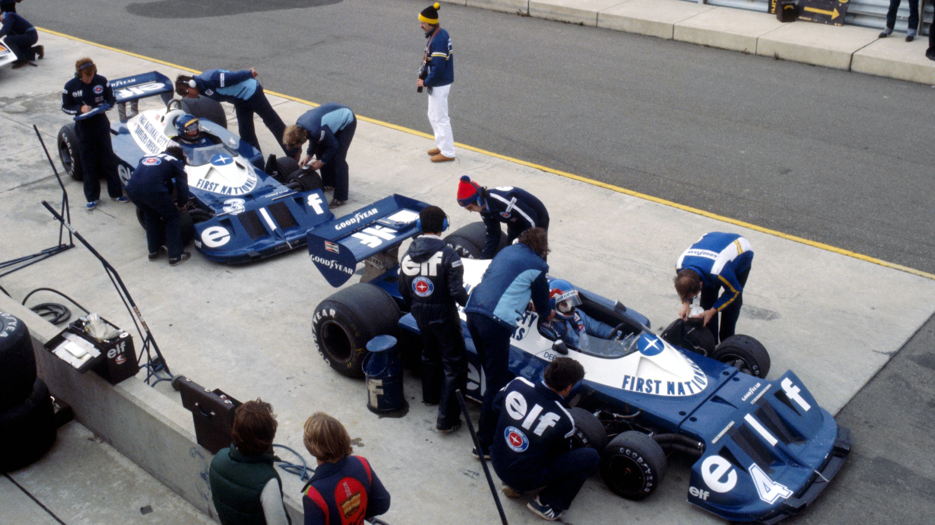 Patrick Depailler (FRA) Tyrrell P34, who finished fourteenth, sits in the pits with team mate