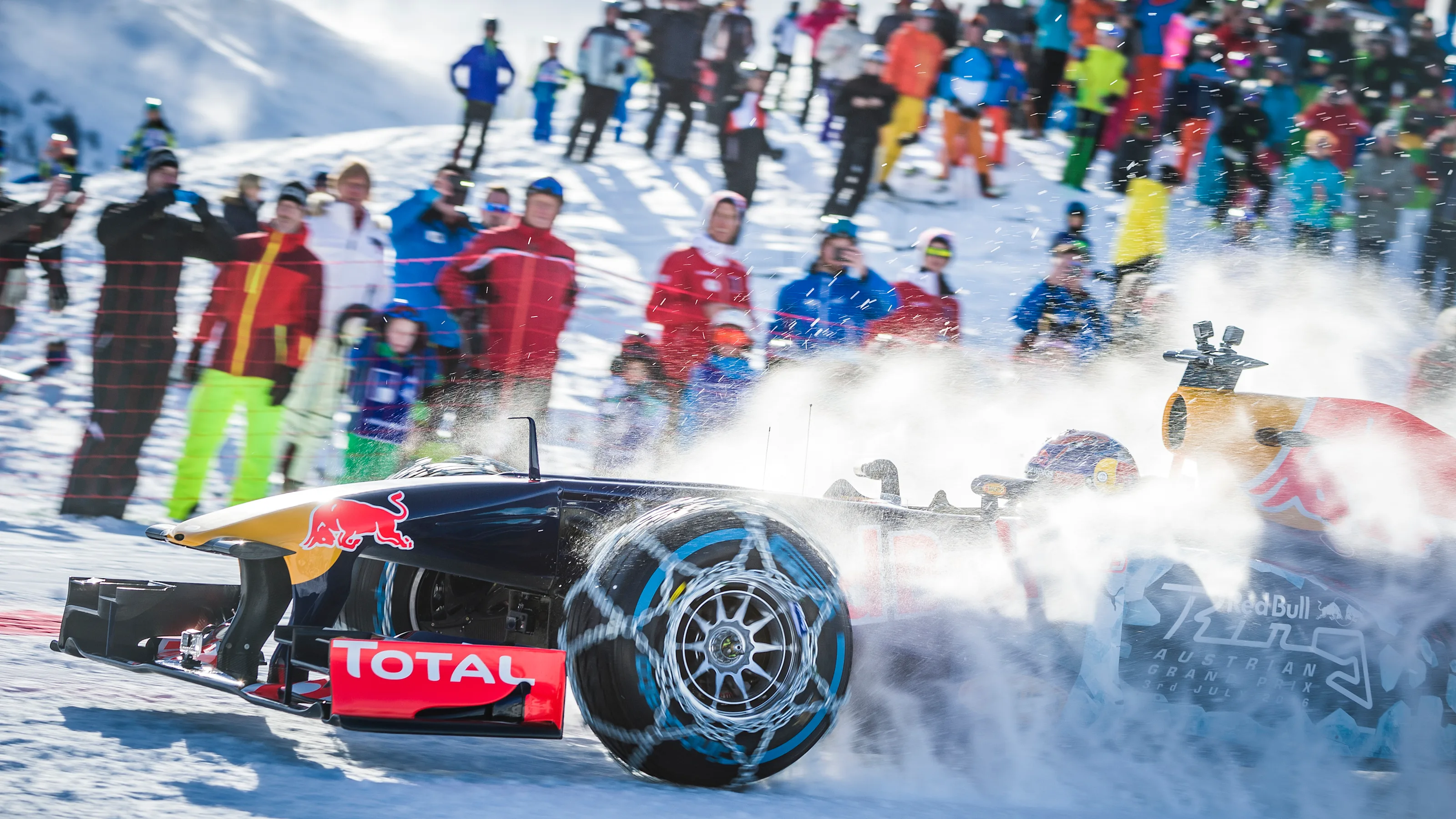 Max Verstappen performs during the F1 Showrun at the Hahnenkamm in Kitzbuehel, Austria on Jannuary