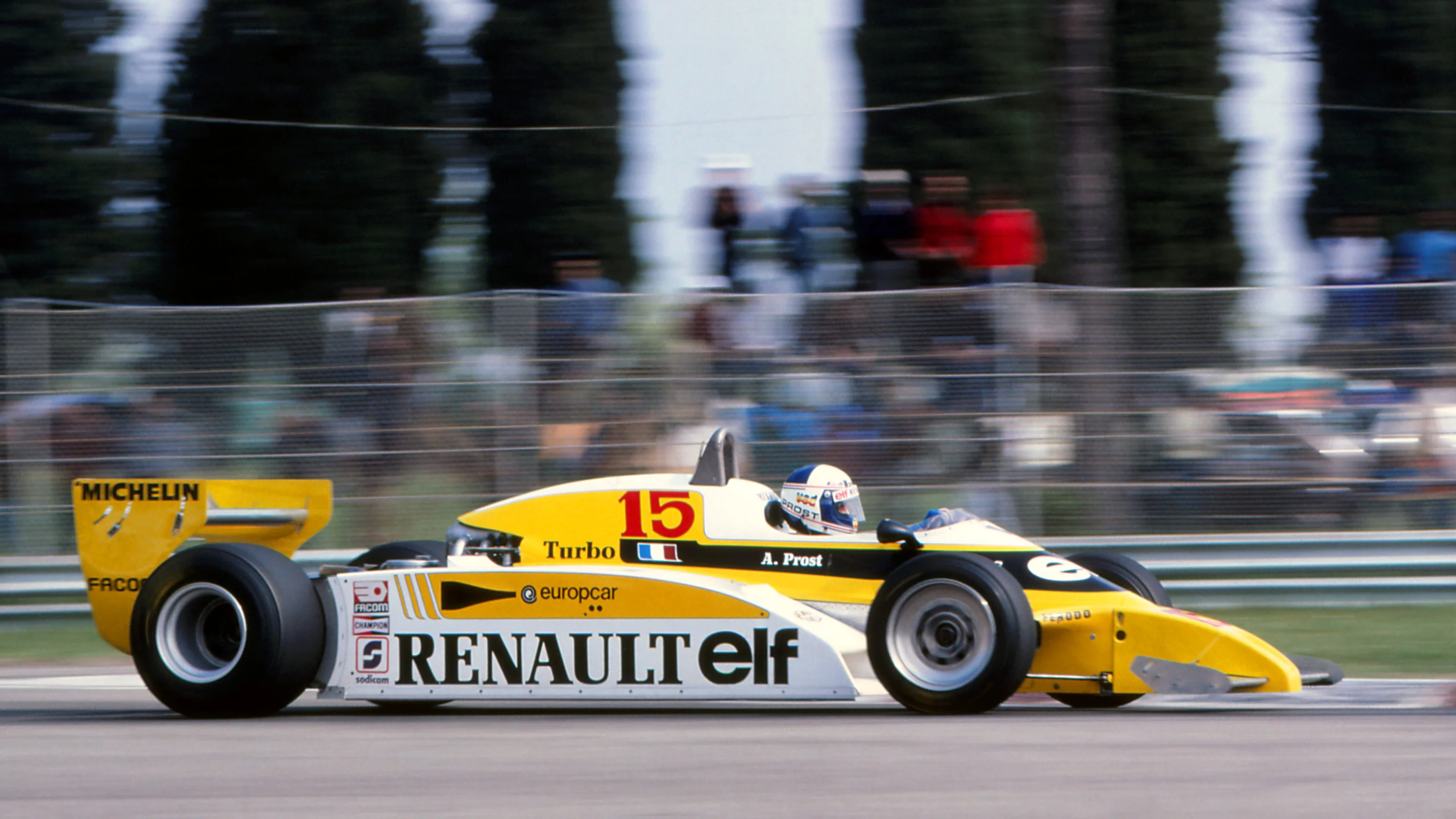 Alain Prost (FRA), Renault RE20, retired with gearbox failure. San Marino Grand Prix, Rd4, Imola,