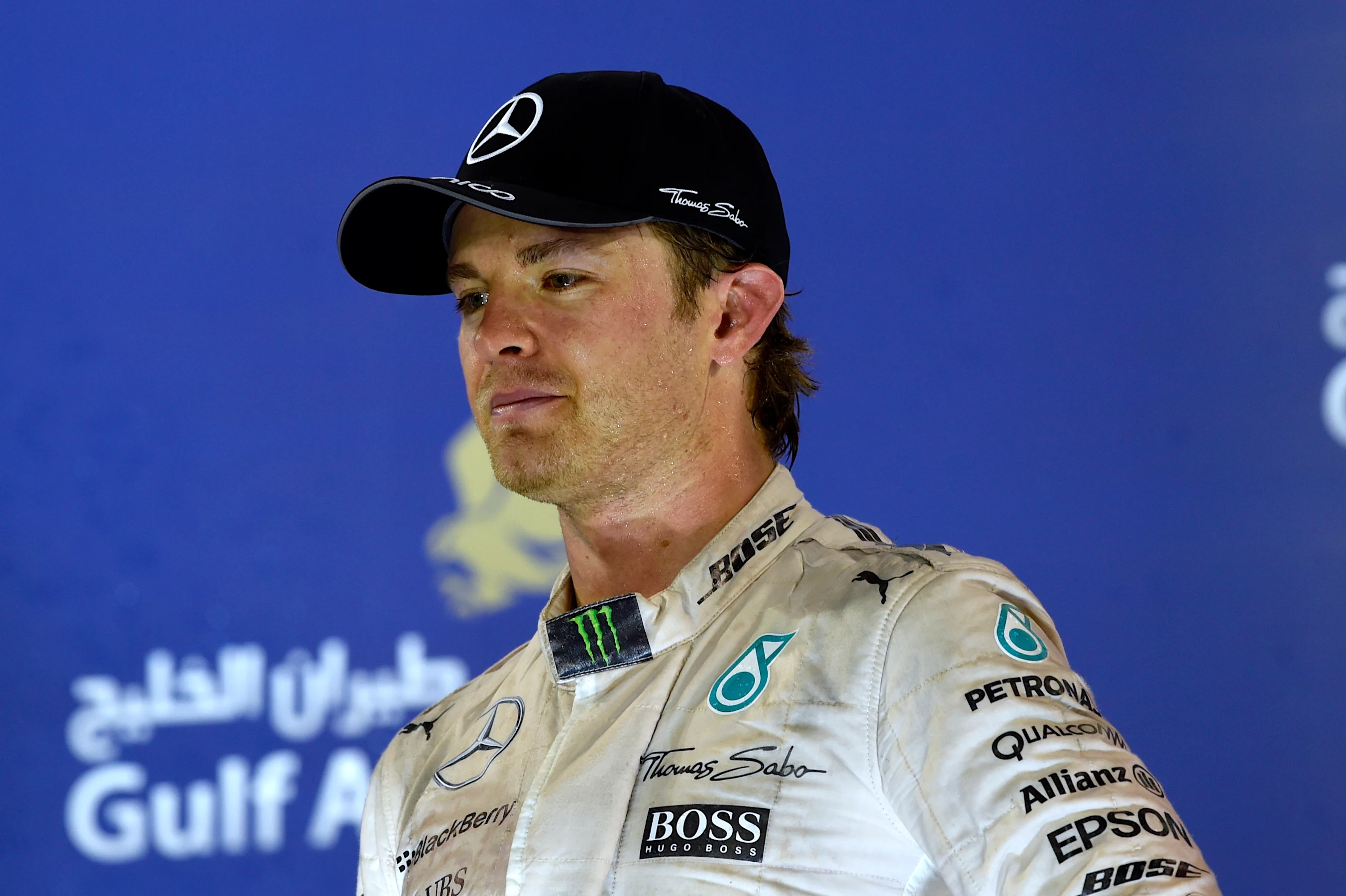 Nico Rosberg (GER) Mercedes AMG F1 on the podium at Formula One World Championship, Rd4, Bahrain