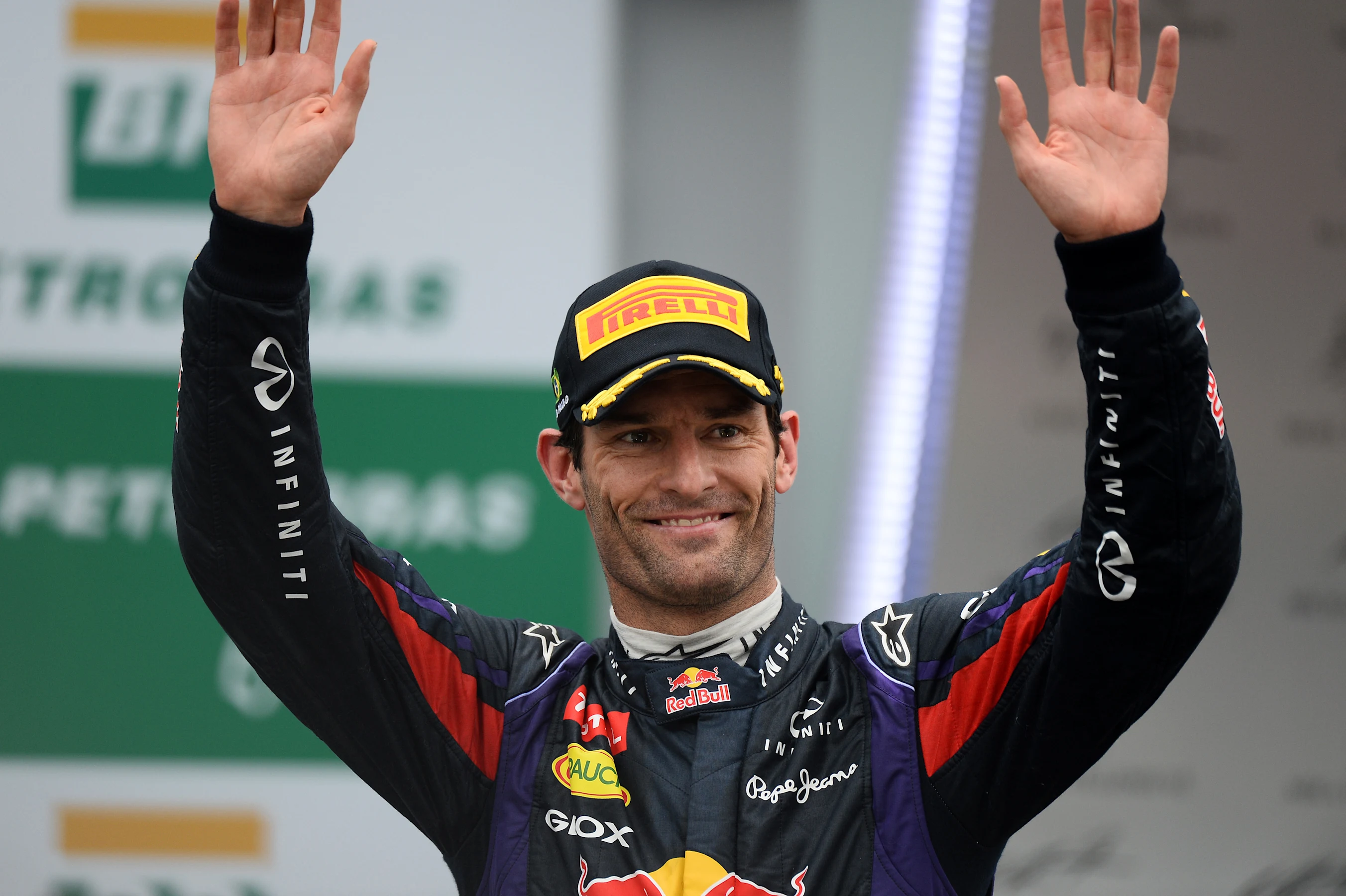 Second placed Mark Webber (AUS) Red Bull Racing on the podium. Formula One World Championship,