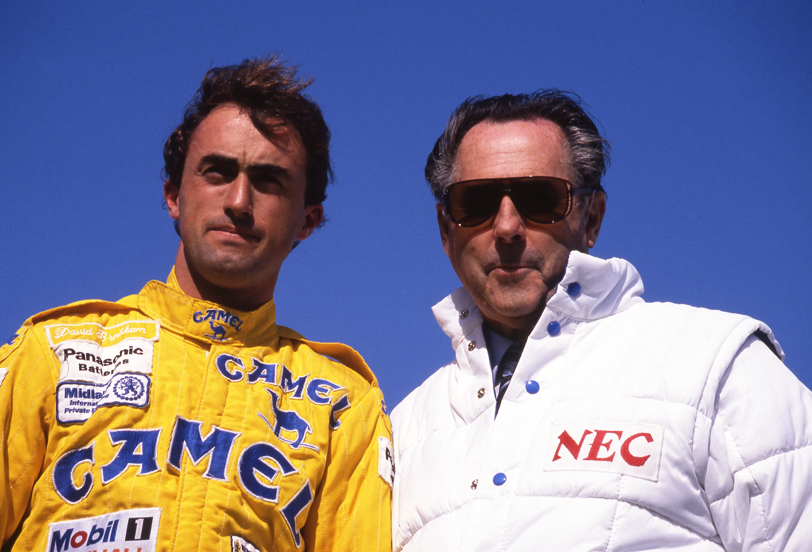 (L to R): David Brabham (AUS) and Sir Jack Brabham (AUS) 1989.