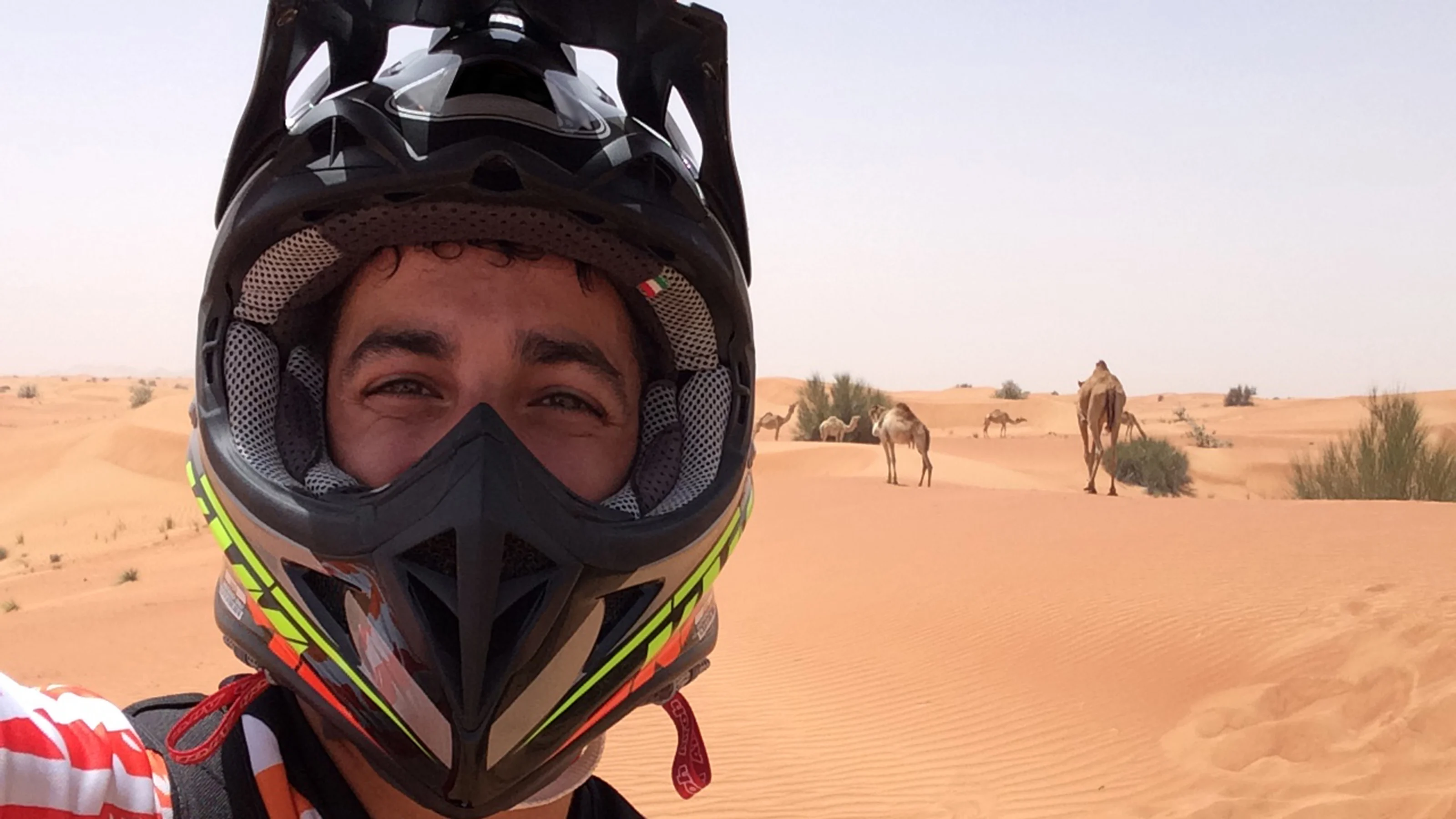 Selfie by Daniel Ricciardo, off-road biking in the desert.