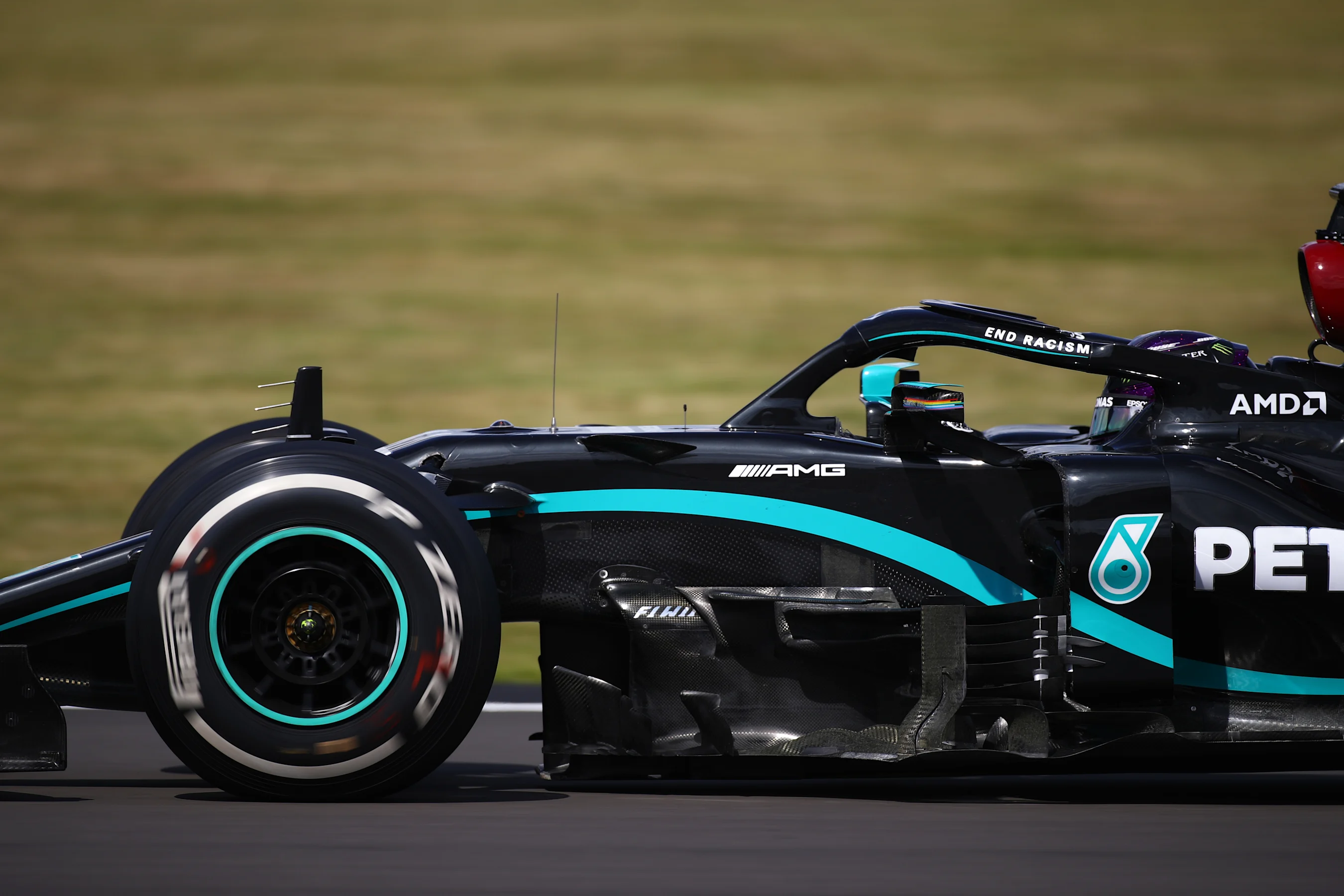 NORTHAMPTON, ENGLAND - AUGUST 02: Lewis Hamilton of Great Britain driving the (44) Mercedes AMG