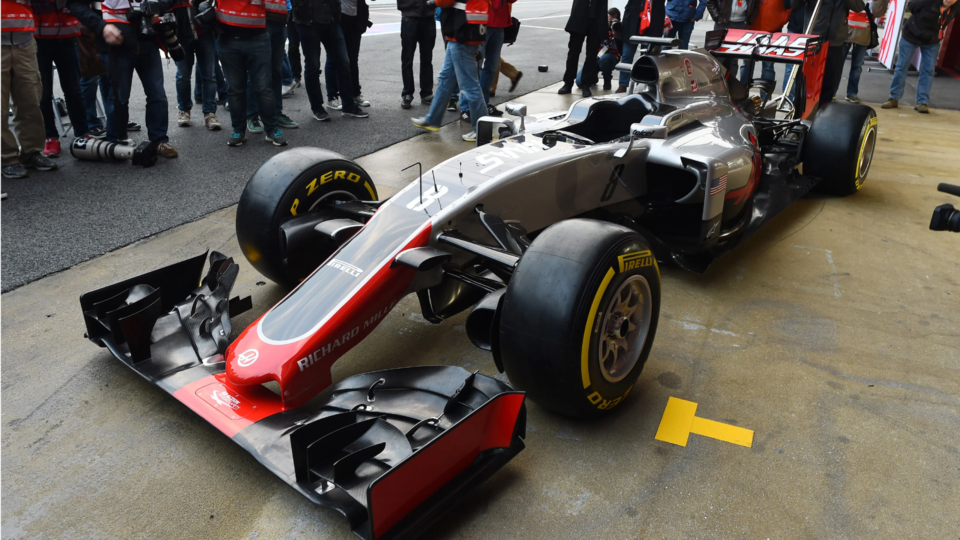 The Haas VF-16 at Formula One Testing, Day One, Barcelona, Spain, Monday 22 February 2016.