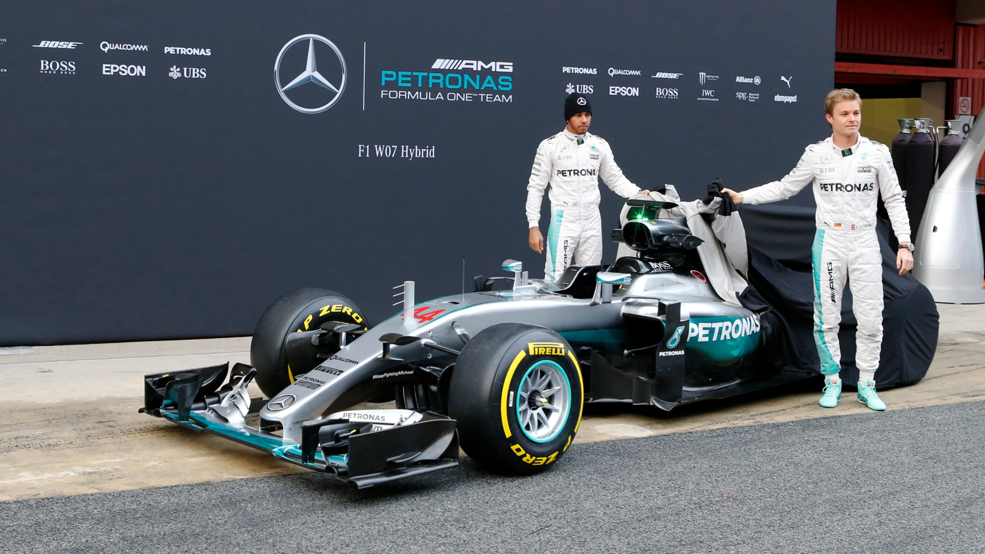 Lewis Hamilton (GBR) Mercedes AMG F1 and Nico Rosberg (GER) Mercedes AMG F1 unveil the