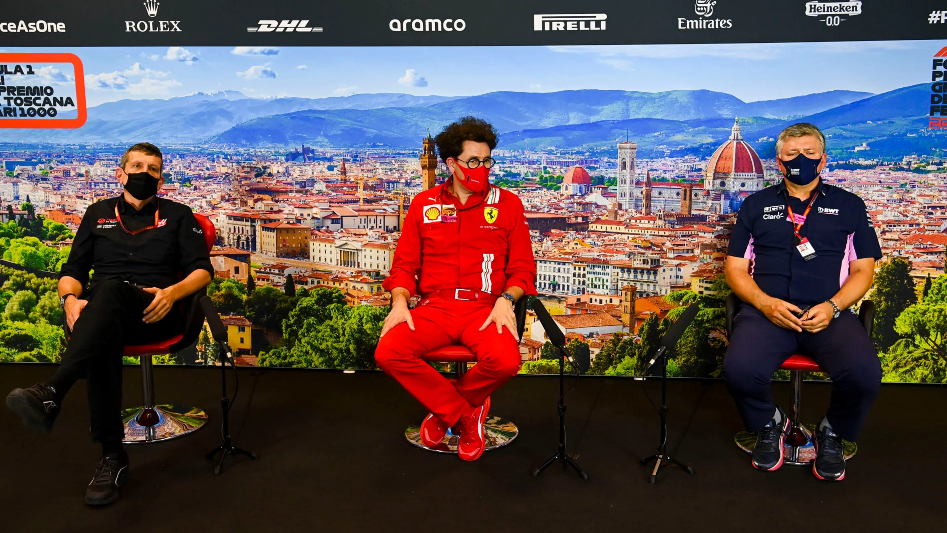 stein, Mattia Binotto, Team Principal Ferrari and Otmar Szafnauer, Team Principal and CEO, Racing
