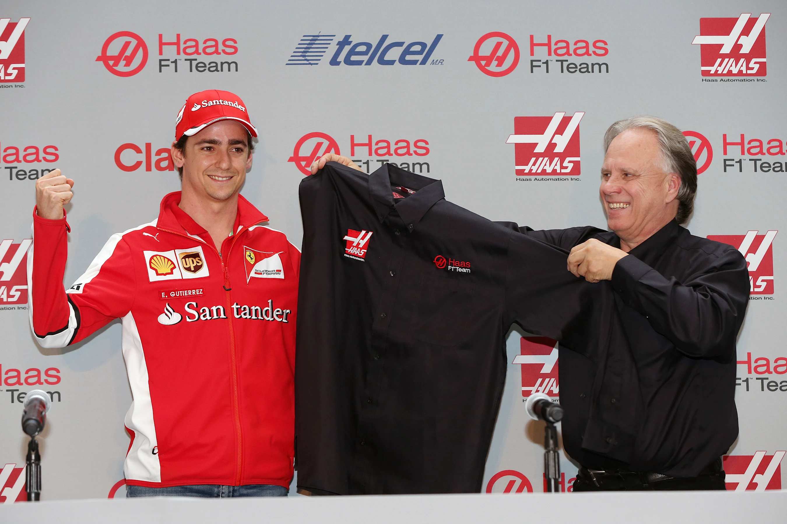 MEXICO CITY, MEXICO - OCTOBER 30:  Esteban Gutierrez and Gene Haas, founder and chairman, Haas F1
