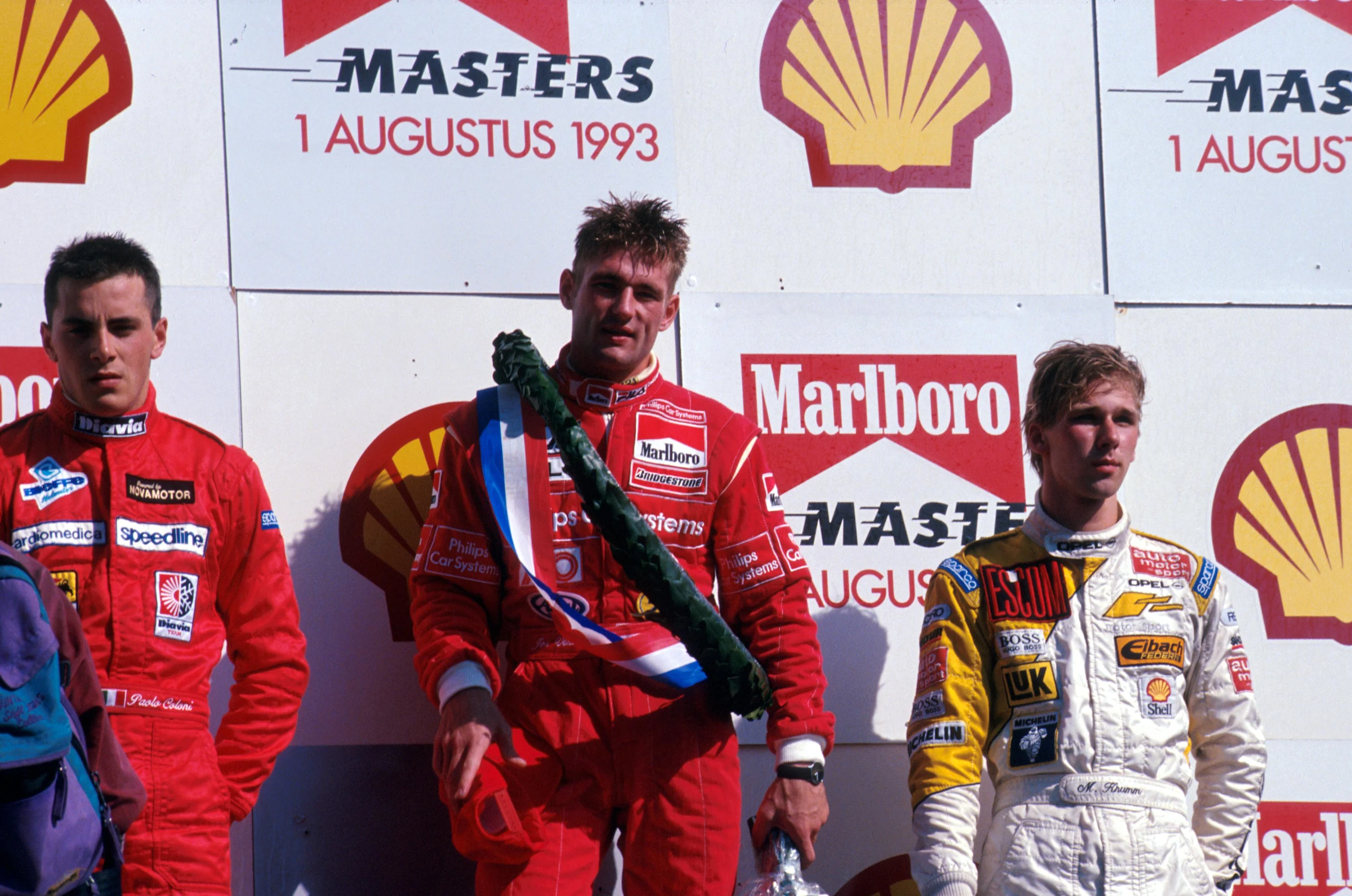 The podium (L to R): Paolo Coloni (ITA) second; Jos Verstappen (NED) winner; Michael Krumm (GER)