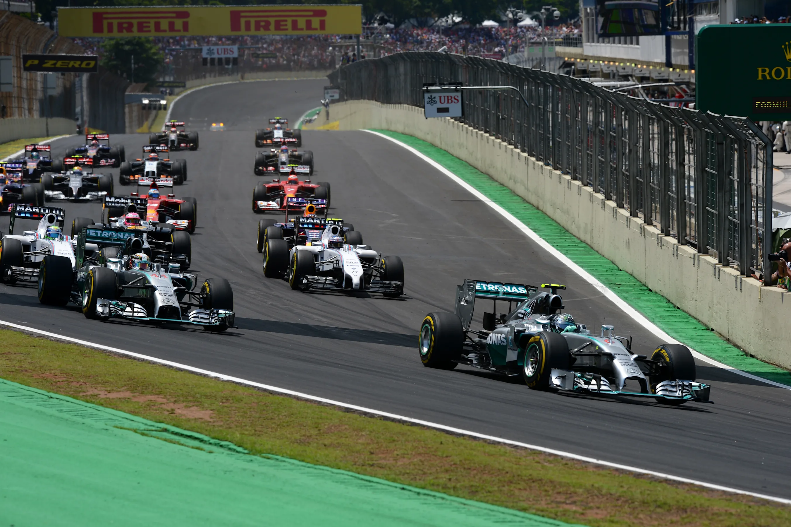 Nico Rosberg (GER) Mercedes AMG F1 W05 leads Lewis Hamilton (GBR) Mercedes AMG F1 W05 at the start