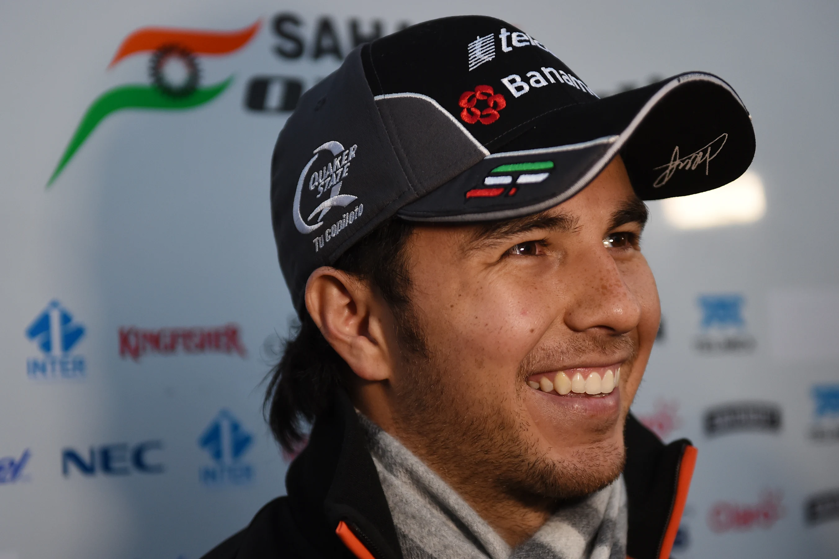Sergio Perez (MEX) Force India  is interviewed by the media at Formula One Testing, Day Two,