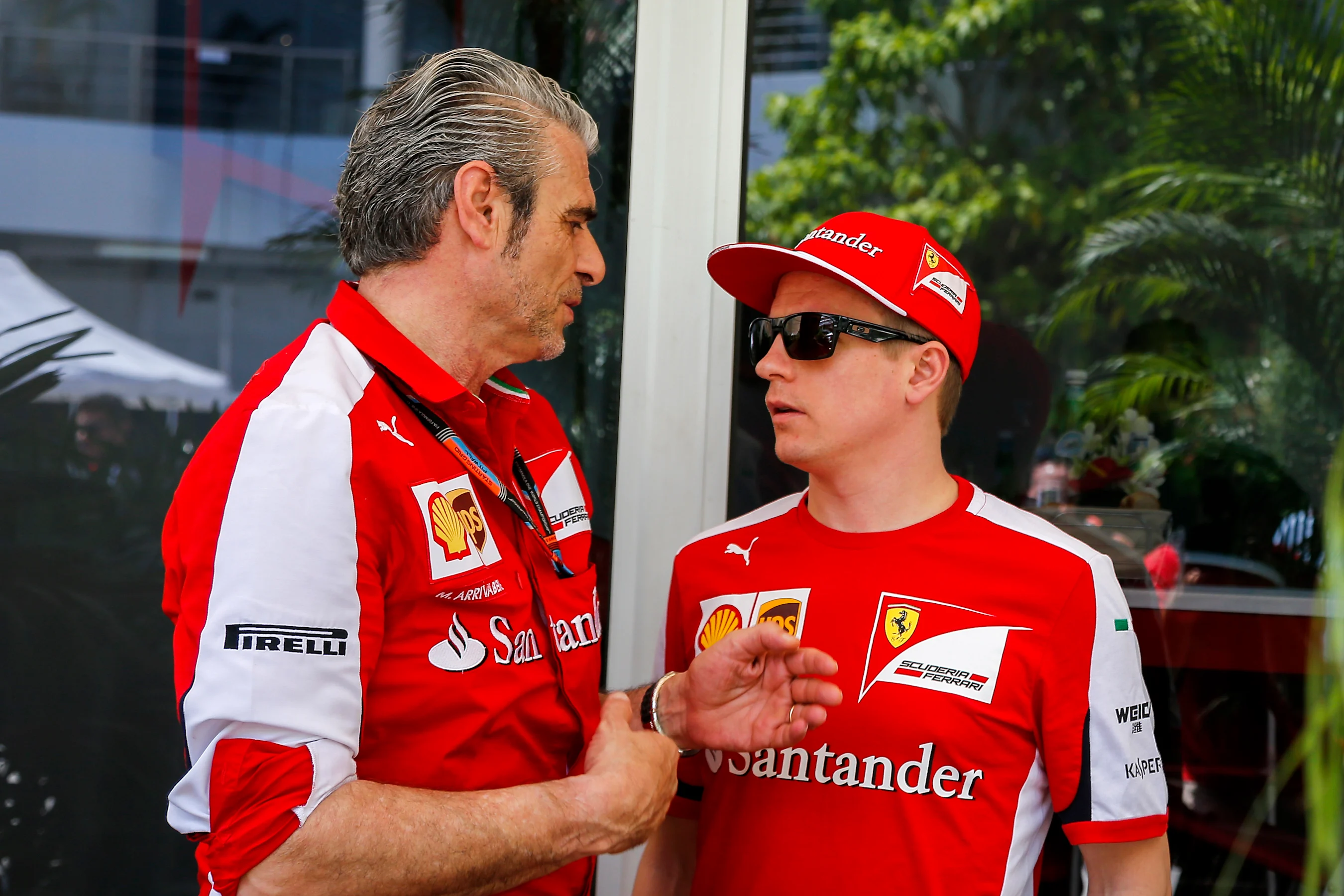 Maurizio Arrivabene (ITA) Ferrari Team Principal and Kimi Raikkonen (FIN) Ferrari at Formula One