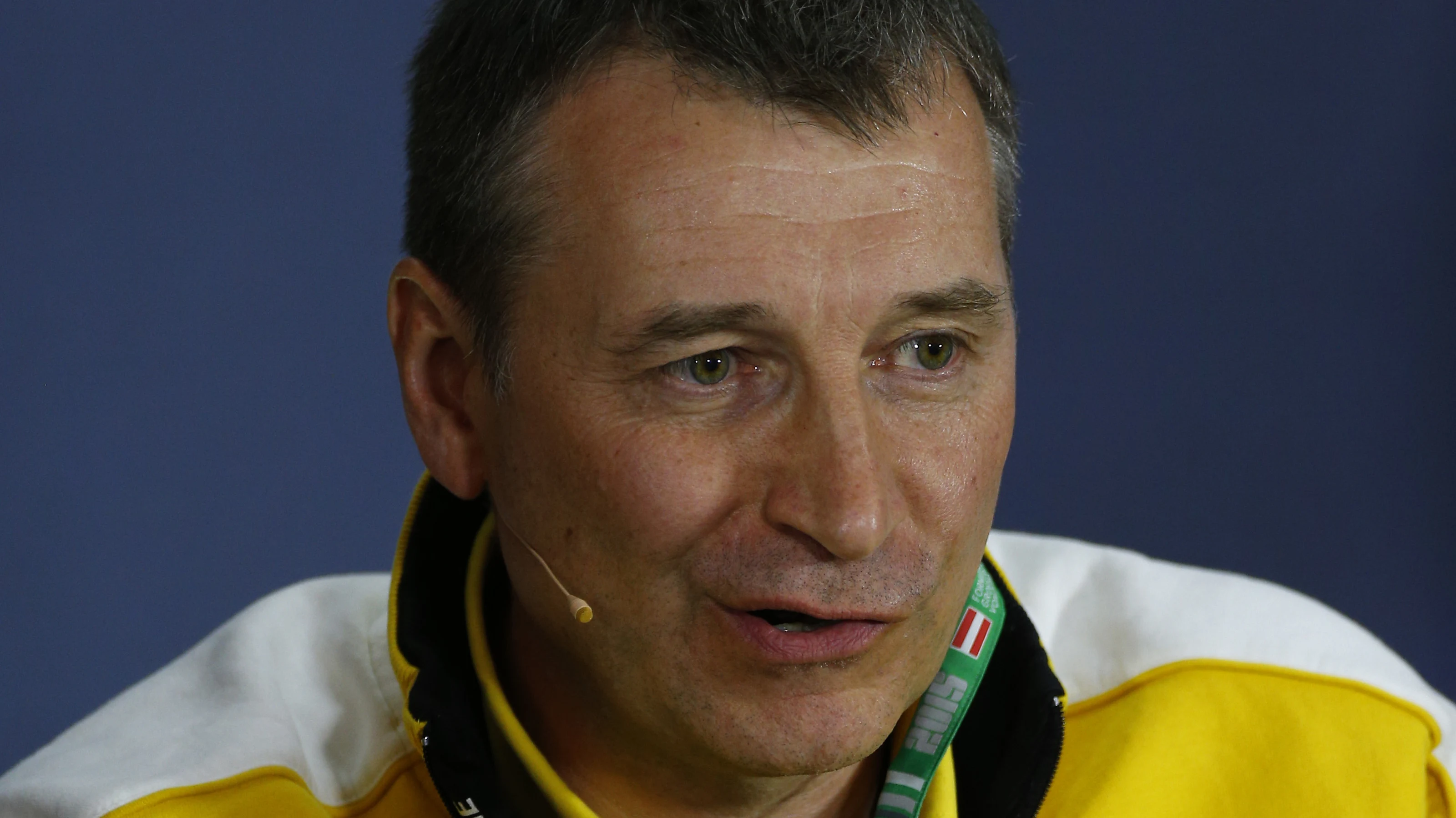 Rob White Gerhard Berger (AUT) Renault Sport in the Press Conference at Formula One World