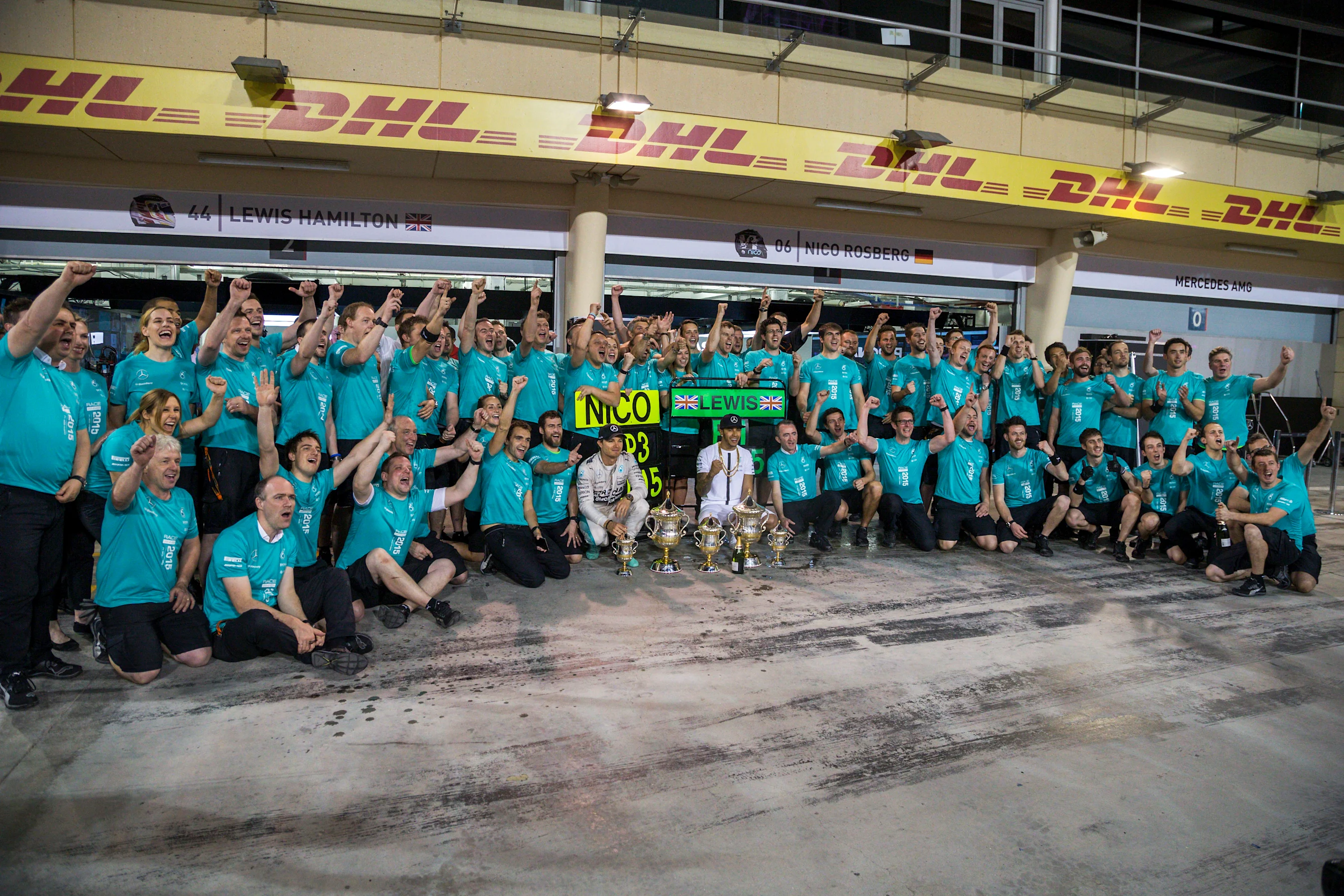 Race winner Lewis Hamilton (GBR) Mercedes AMG F1 and Nico Rosberg (GER) Mercedes AMG F1 celebrate