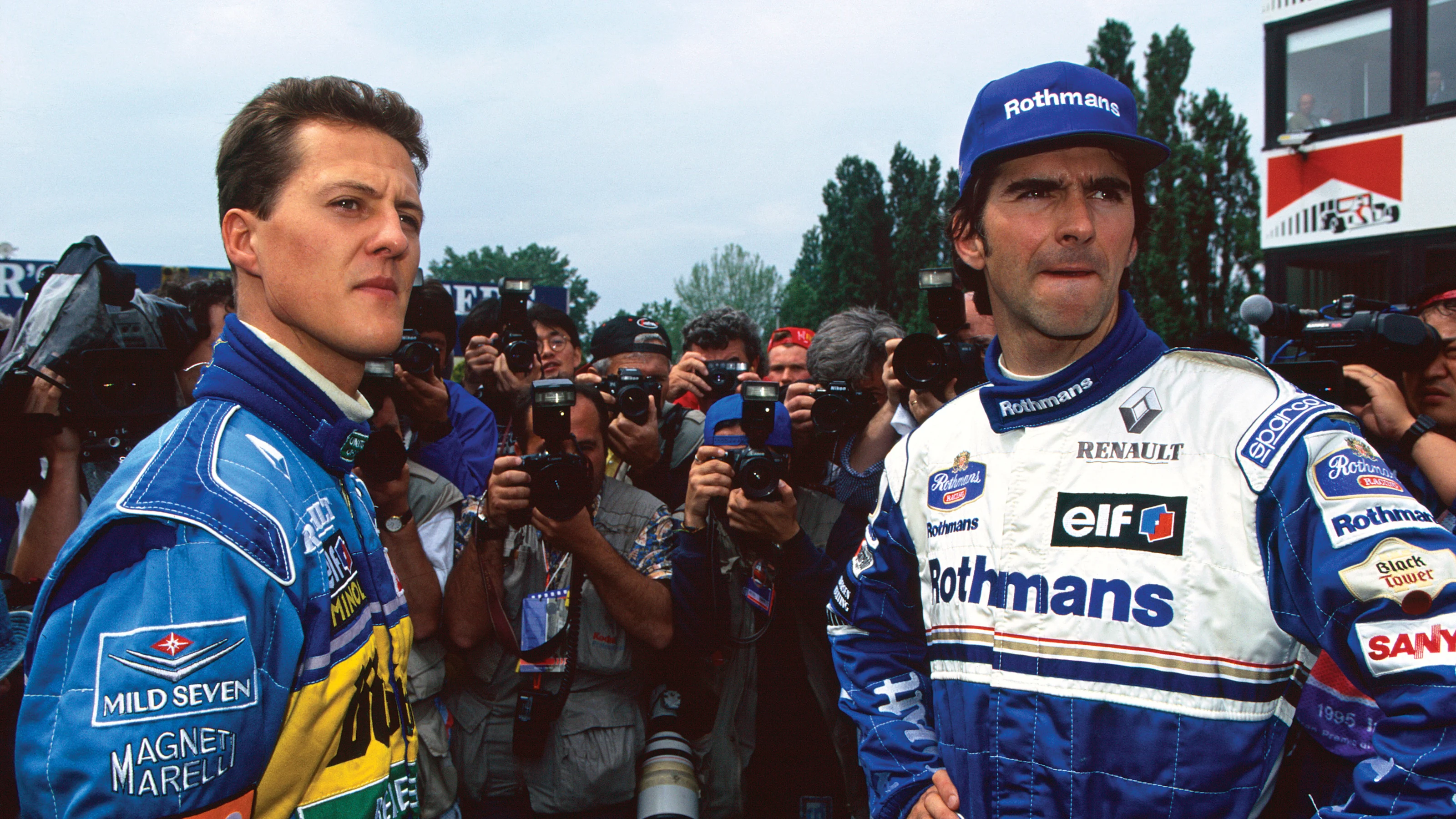 Imola, Italy. 28-30 April 1995. Michael Schumacher (Benetton B195 Renault), retired, with Damon